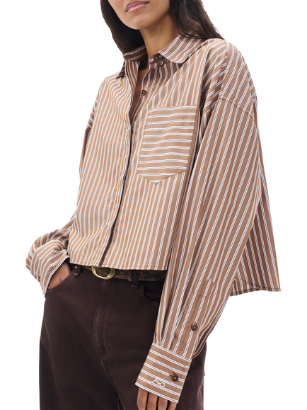 rag & bone Marin Stripe Cropped Shirt, Brown/White - view 2, Brown/White