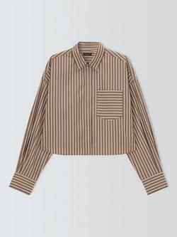 rag & bone Marin Stripe Cropped Shirt, Brown/White, Brown/White