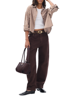 rag & bone Marin Stripe Cropped Shirt, Brown/White, Brown/White