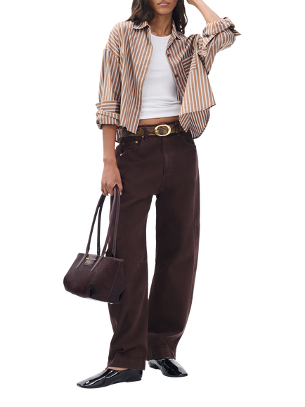 rag & bone Marin Stripe Cropped Shirt, Brown/White, Brown/White