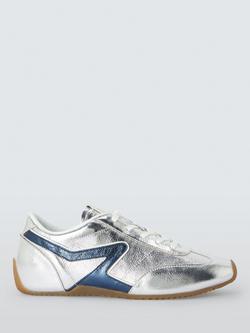 rag & bone Retro Slim Lace-Up Suede Trainers, Silver/Navy, Silver/Navy