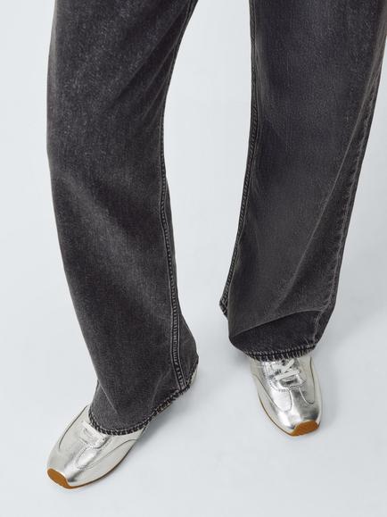 rag & bone Retro Slim Lace-Up Suede Trainers, Silver/Navy - view 2, Silver/Navy