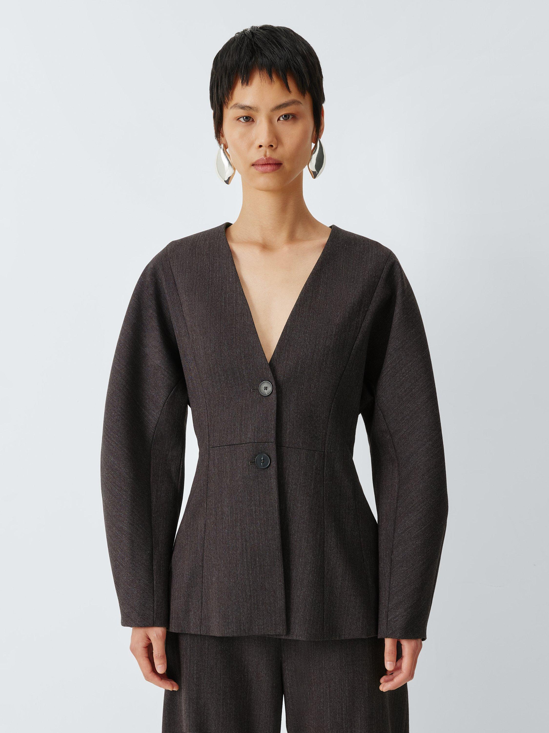 Product image 1 of 6, which shows John Lewis Barrel Sleeve Wool Blend Jacket, Burgundy, 12