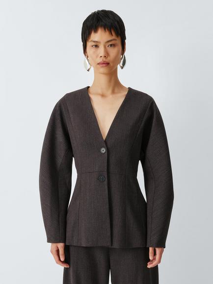 John Lewis Barrel Sleeve Wool Blend Jacket, Burgundy, Burgundy