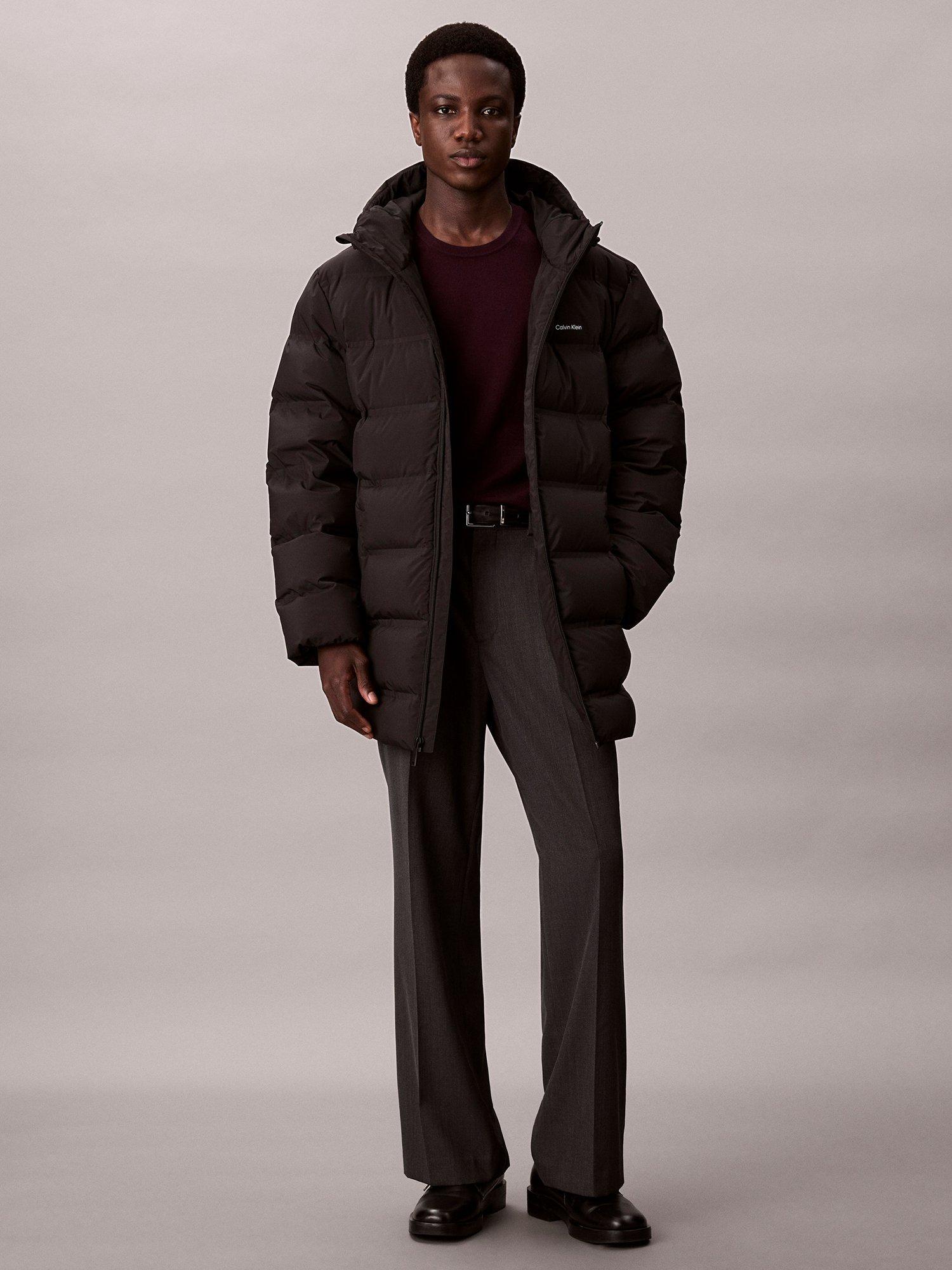 Product image 1 of 6, which shows Calvin Klein Hooded Zip Front Puffer Coat, Black, XS