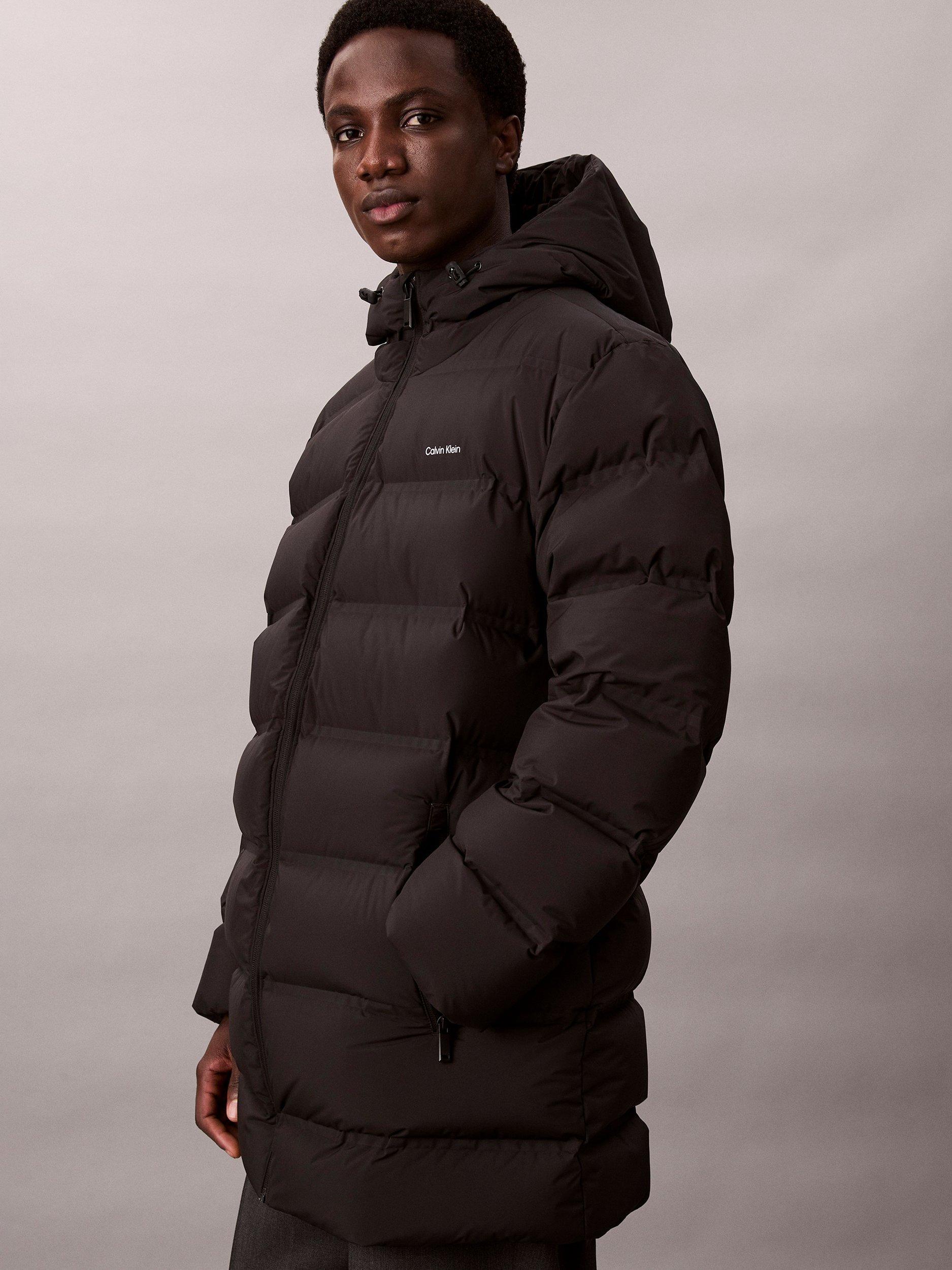 Product image 5 of 6, which shows Calvin Klein Hooded Zip Front Puffer Coat, Black, XS