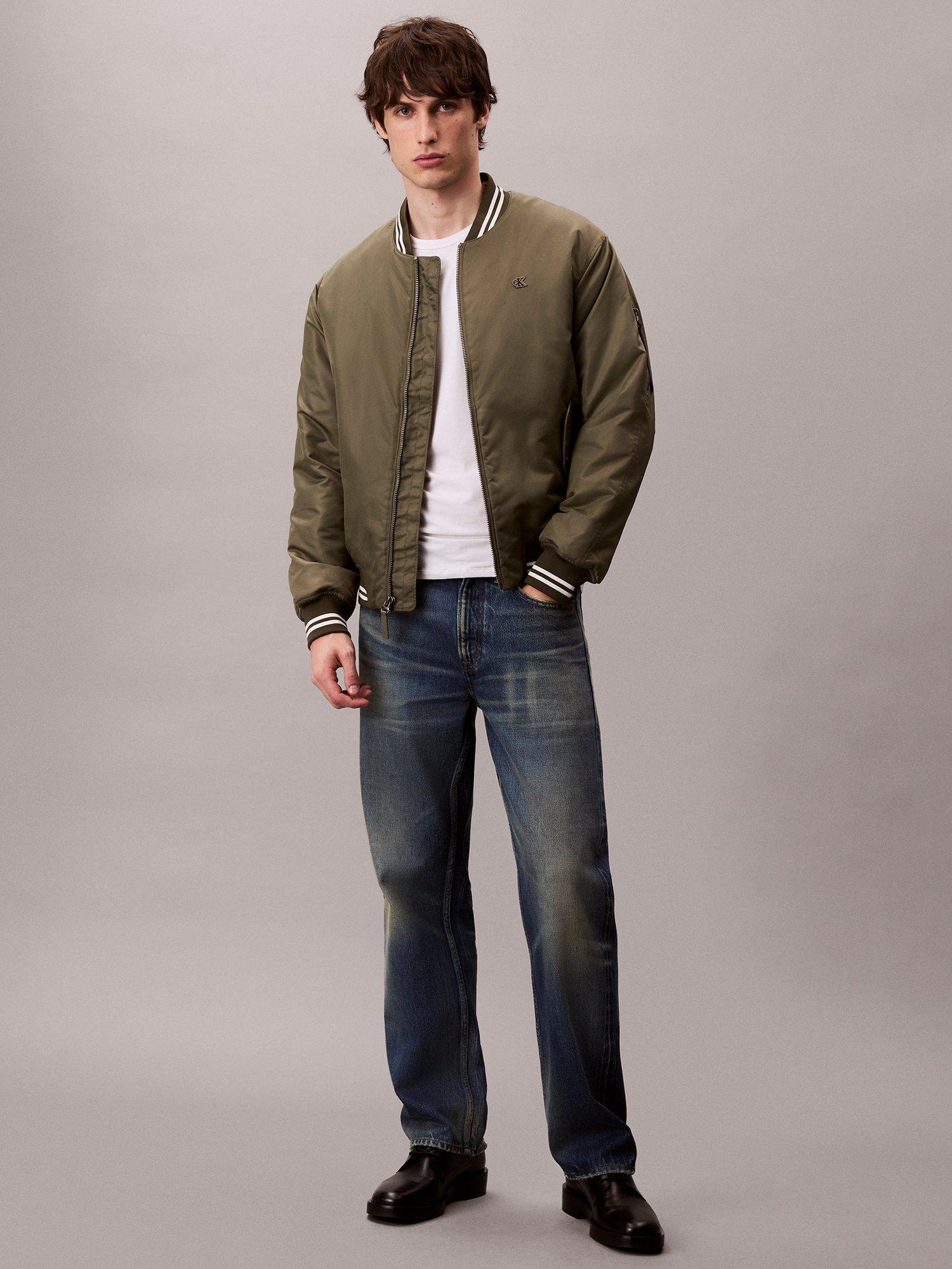 Product image 1 of 6, which shows Calvin Klein Tipped Bomber Jacket, Dusty Olive, L