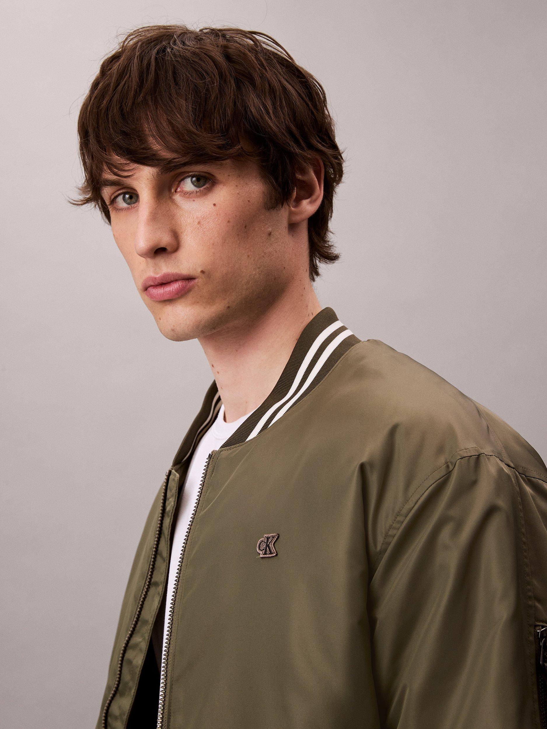 Product image 4 of 6, which shows Calvin Klein Tipped Bomber Jacket, Dusty Olive, L