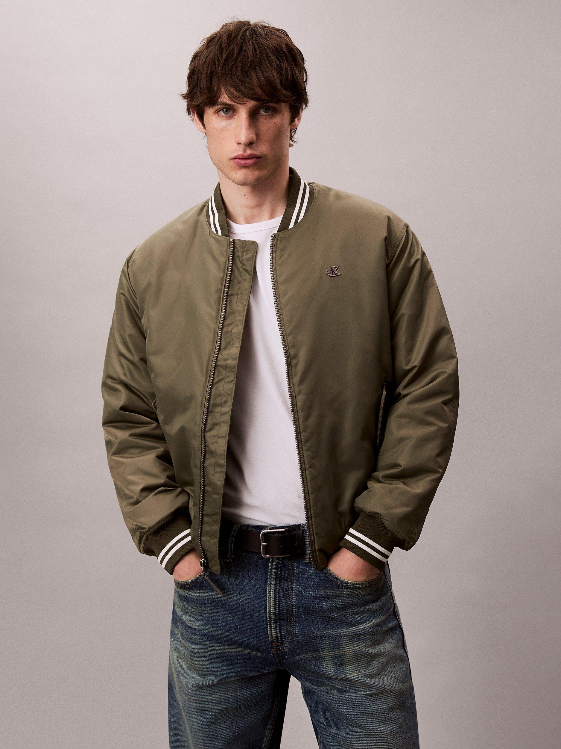 Product image 5 of 6, which shows Calvin Klein Tipped Bomber Jacket, Dusty Olive, L