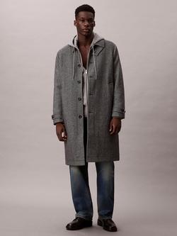 Calvin Klein Tech Wool Blend Herringbone Overcoat, Black, Black