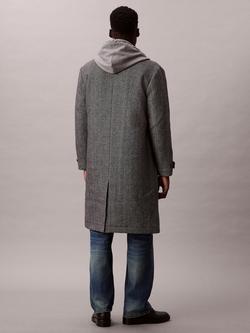 Calvin Klein Tech Wool Blend Herringbone Overcoat, Black - view 2, Black