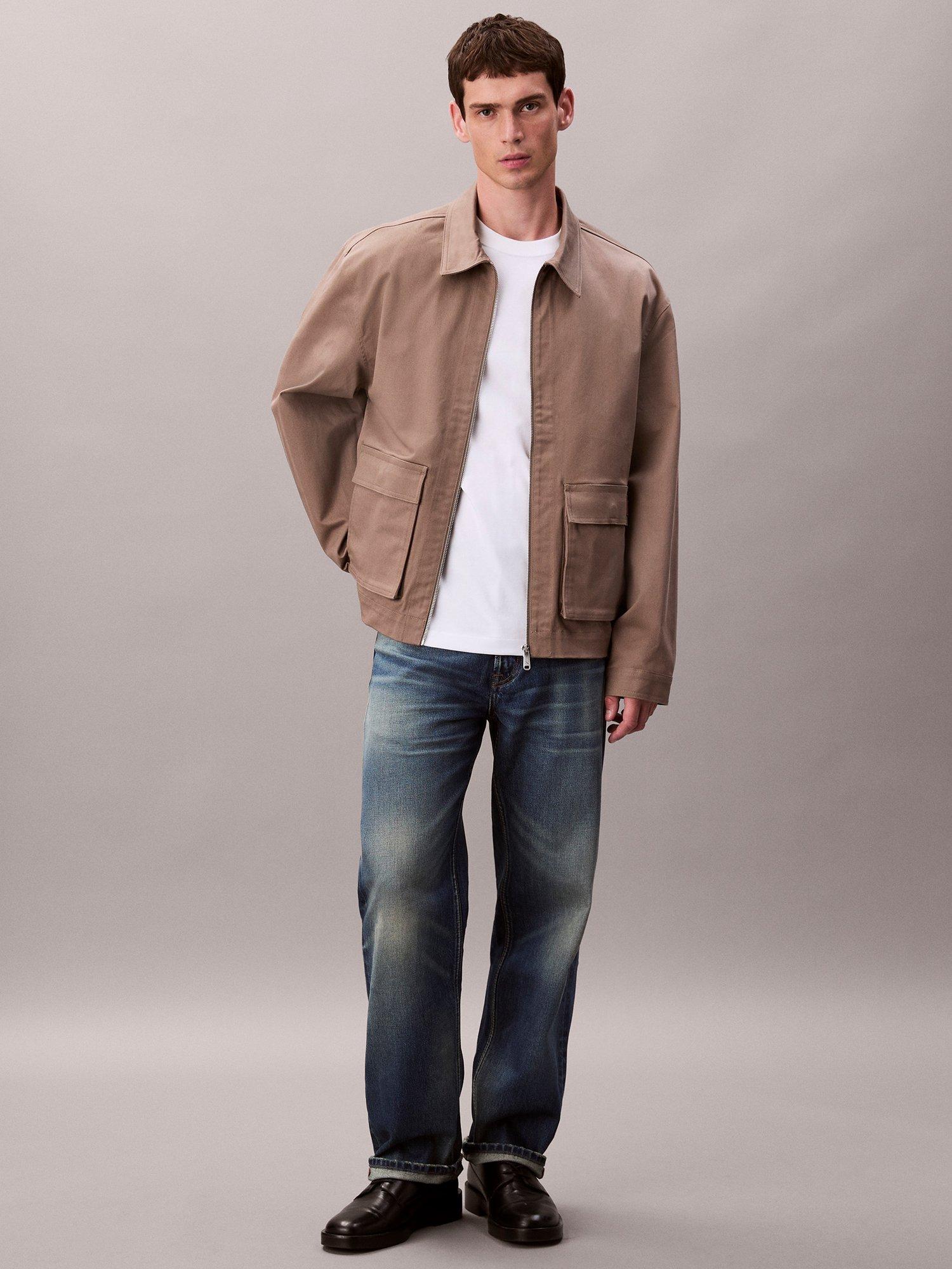 Product image 1 of 7, which shows Calvin Klein Cotton Zip-Through Utility Jacket, Taupe Tone, S