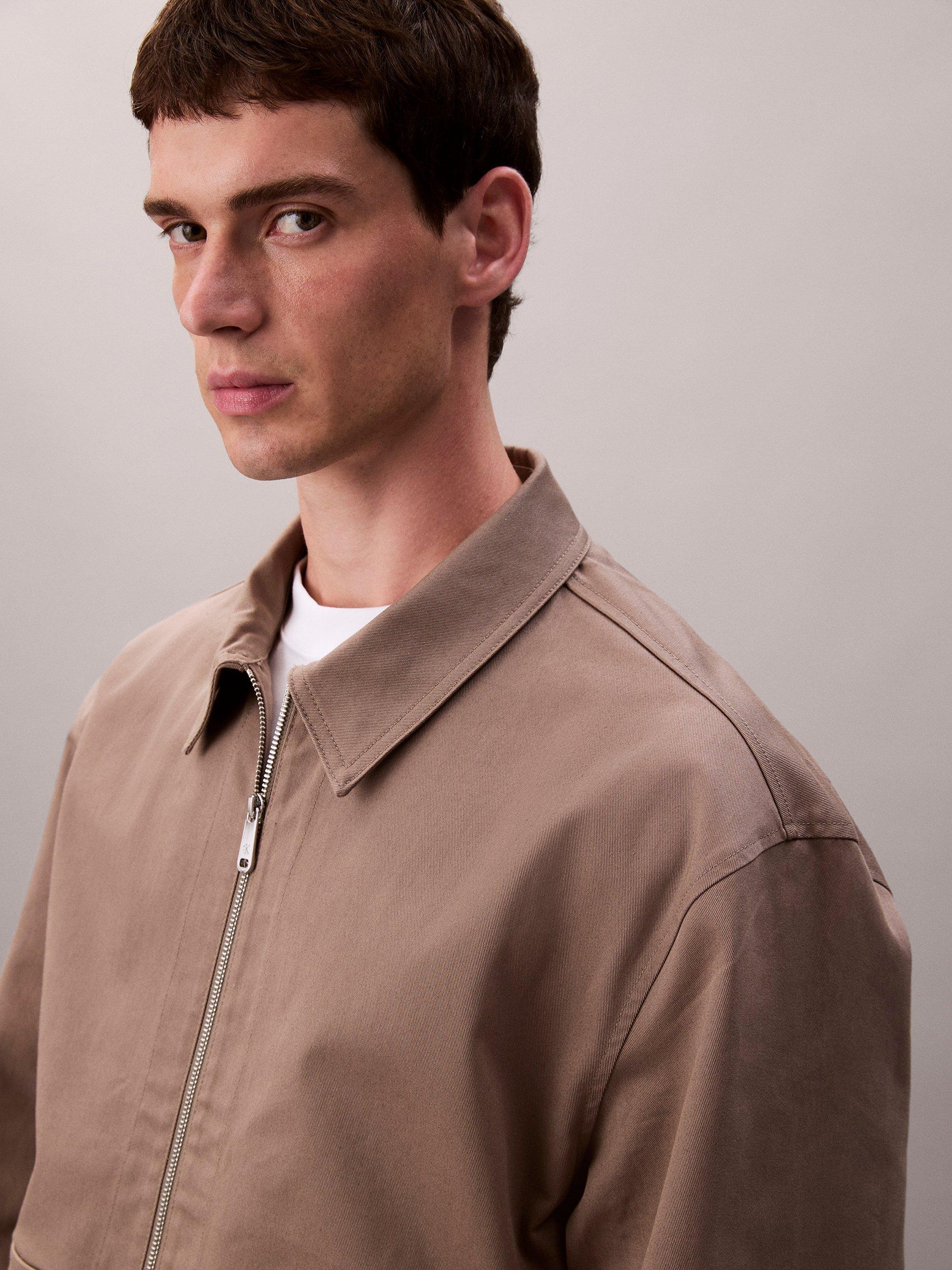 Product image 3 of 7, which shows Calvin Klein Cotton Zip-Through Utility Jacket, Taupe Tone, S