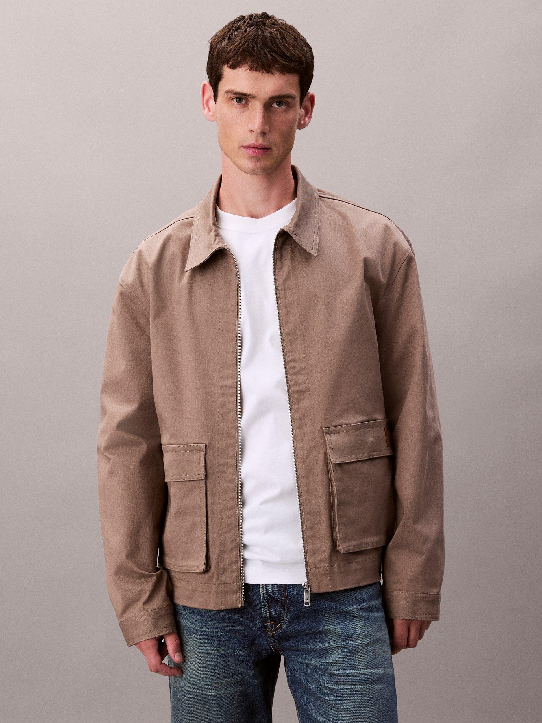 Product image 4 of 7, which shows Calvin Klein Cotton Zip-Through Utility Jacket, Taupe Tone, S