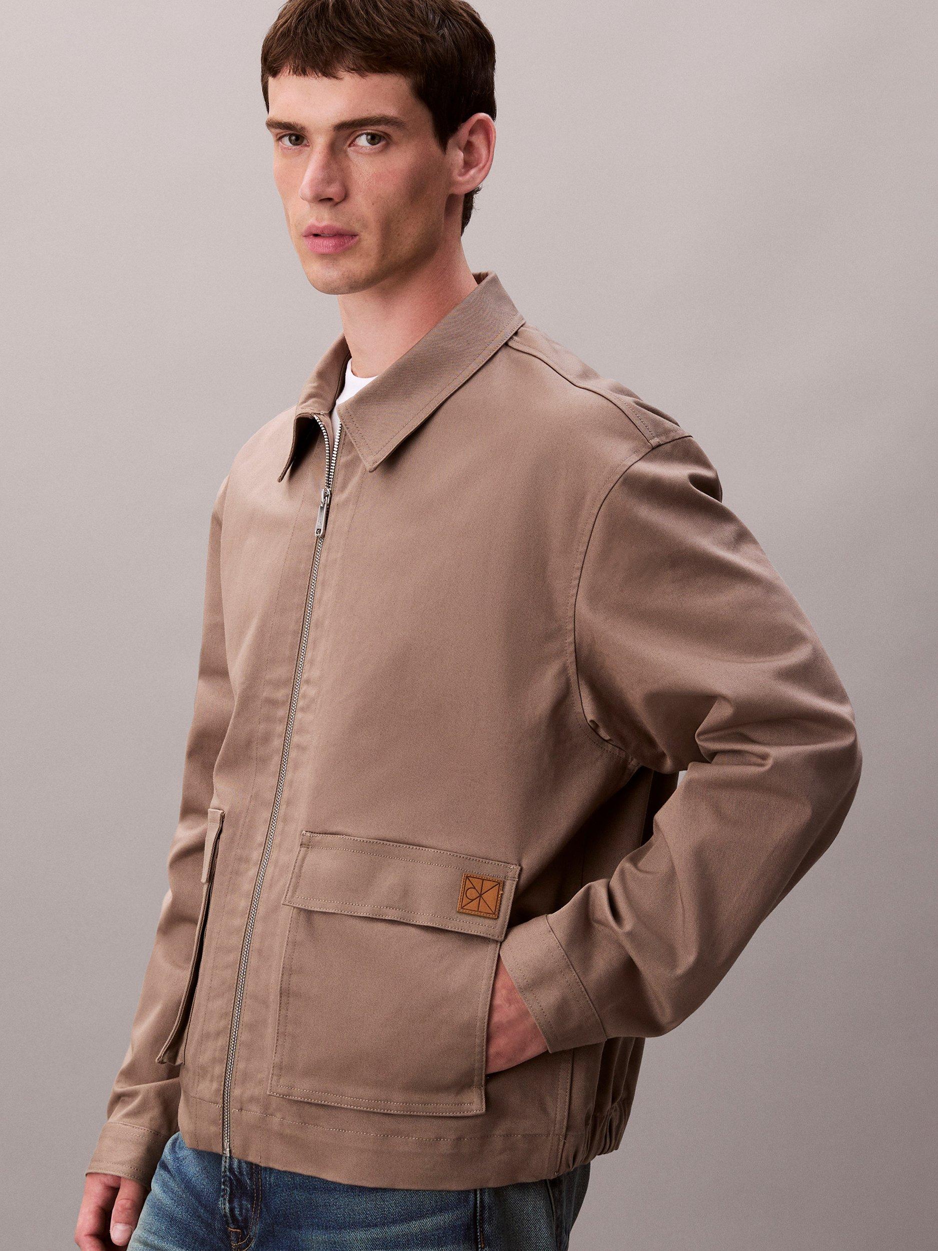 Product image 5 of 7, which shows Calvin Klein Cotton Zip-Through Utility Jacket, Taupe Tone, S