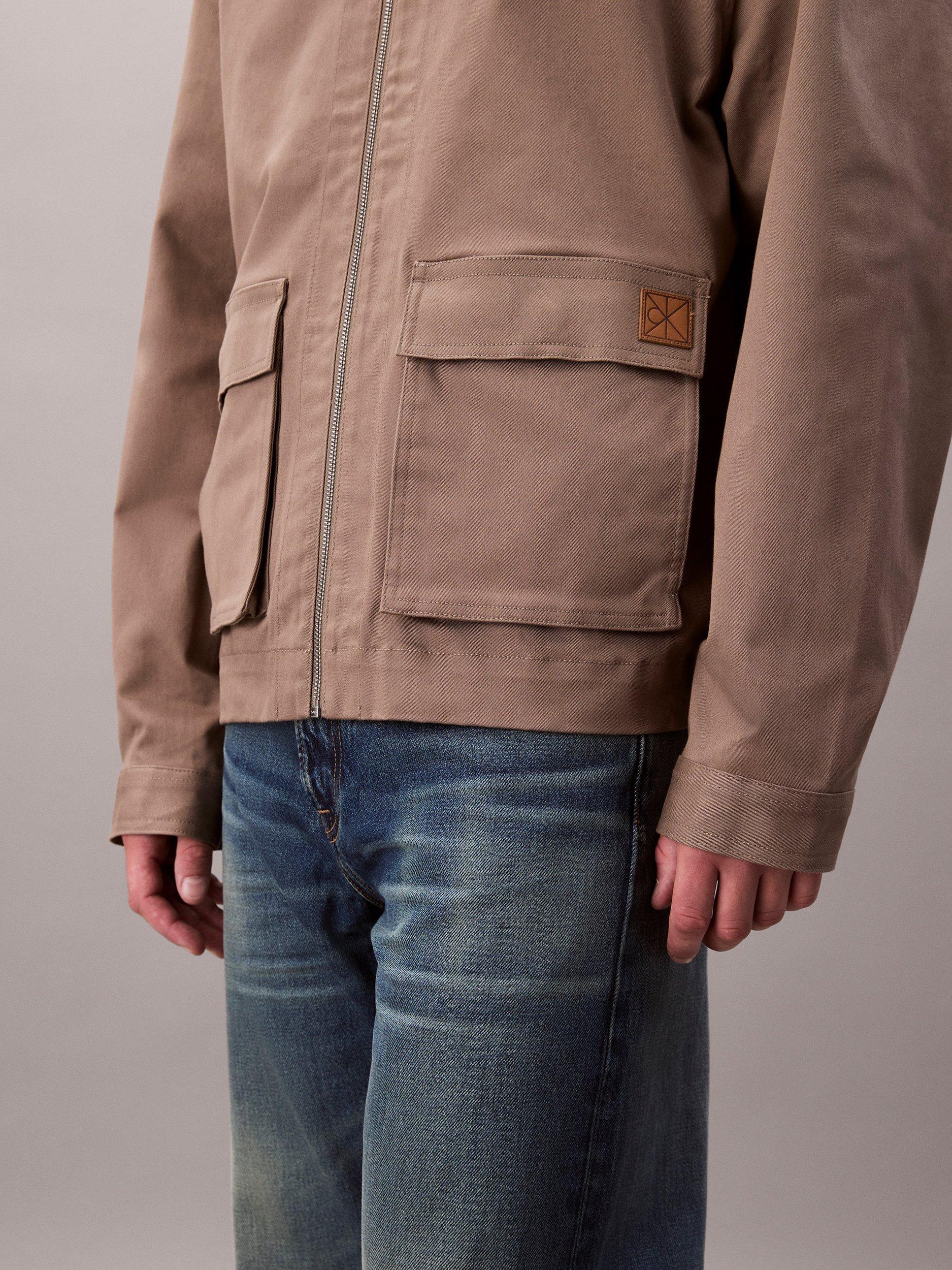 Product image 6 of 7, which shows Calvin Klein Cotton Zip-Through Utility Jacket, Taupe Tone, S