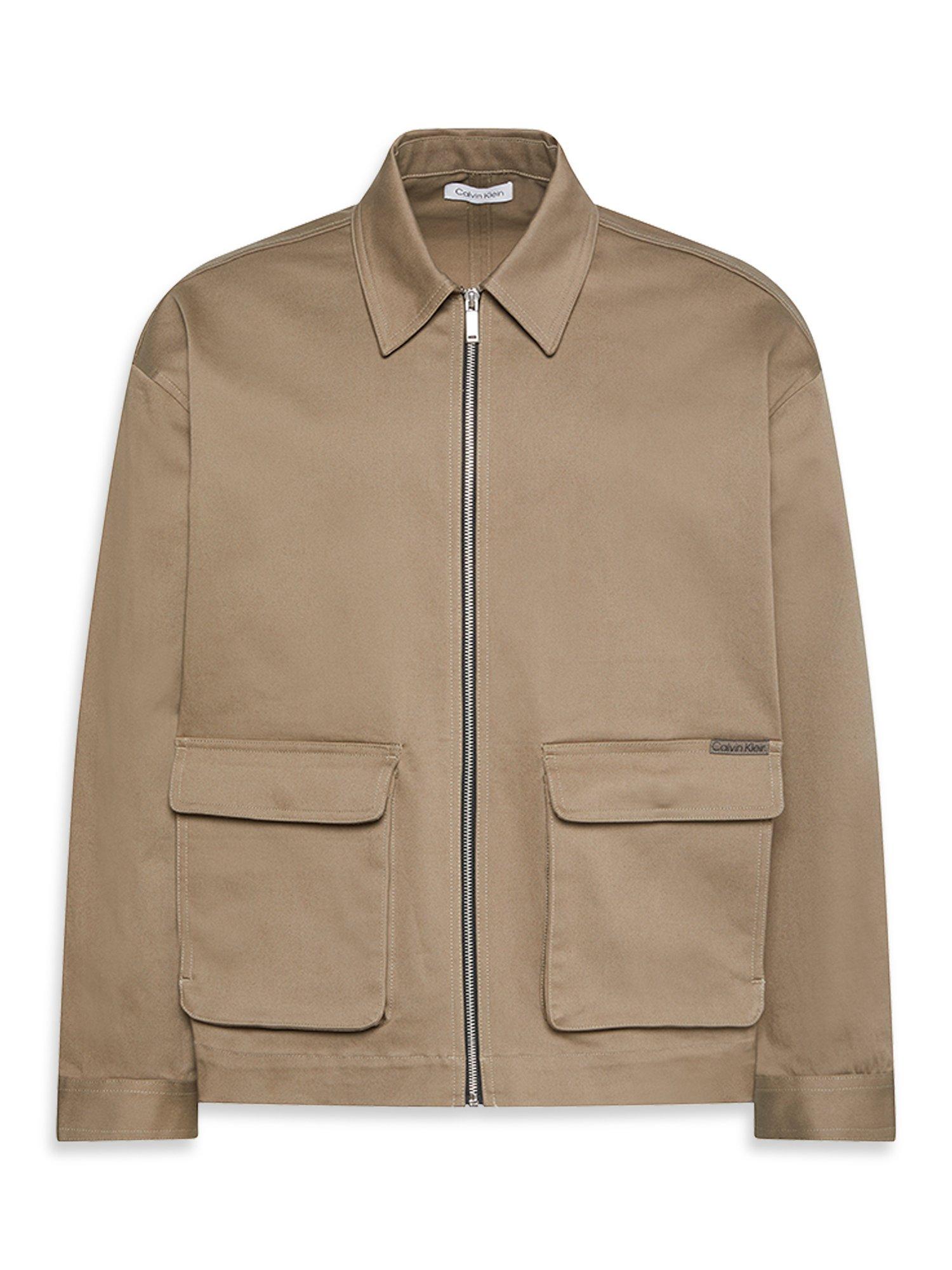 Product image 7 of 7, which shows Calvin Klein Cotton Zip-Through Utility Jacket, Taupe Tone, S