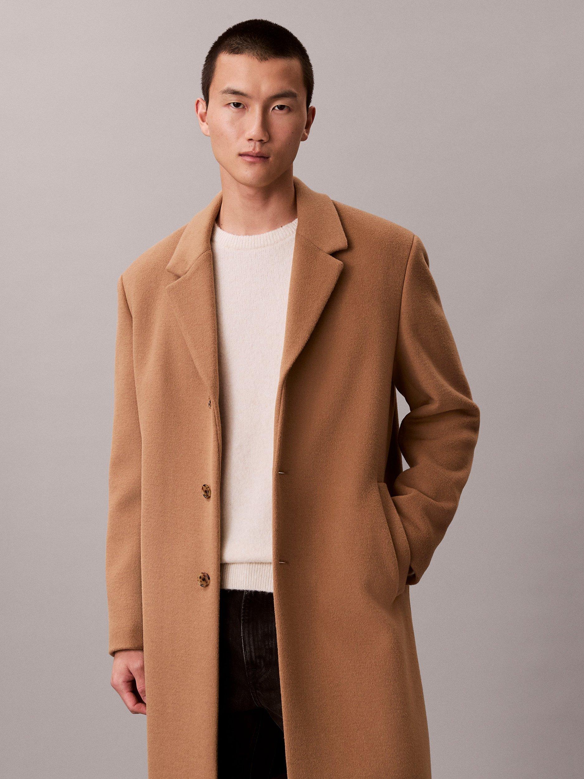 Calvin Klein Wool Blend Overcoat, Tigers Eye