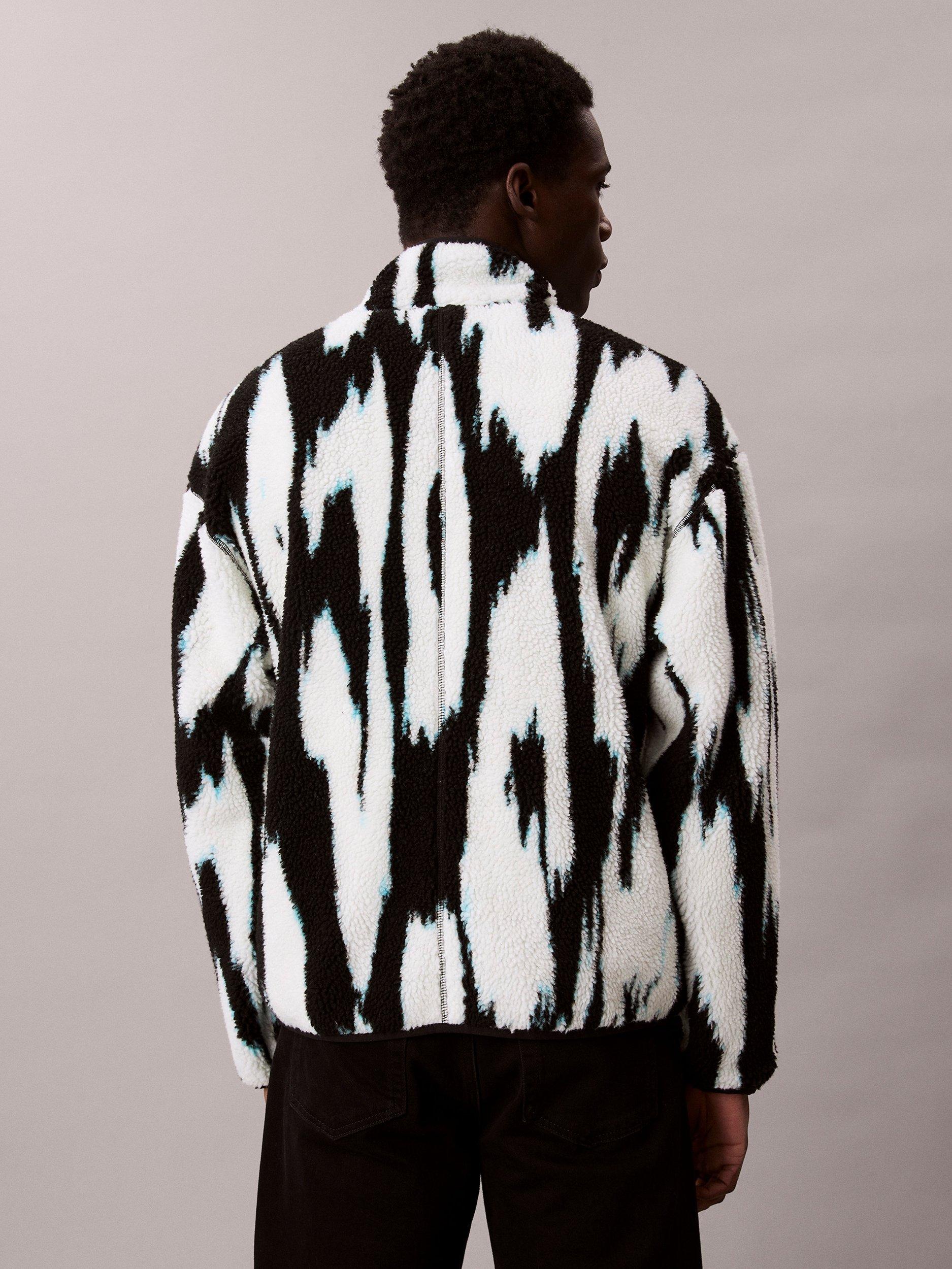 Product image 2 of 6, which shows Calvin Klein High Neck Printed Sherpa Jacket, Black, XS
