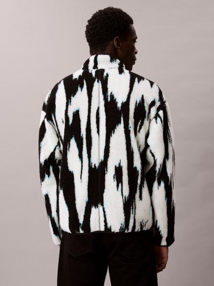 Calvin Klein High Neck Printed Sherpa Jacket, Black - view 2, Black