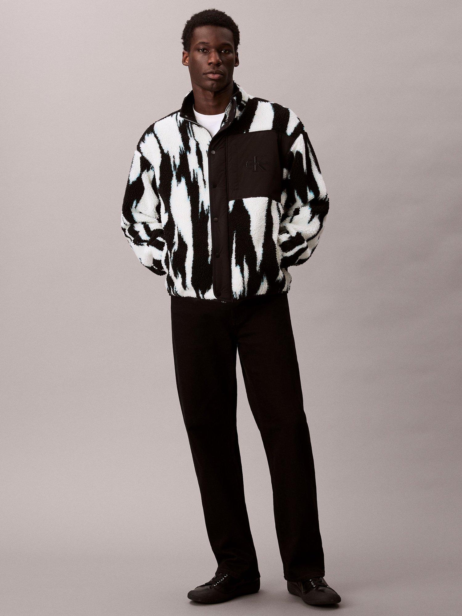 Product image 3 of 6, which shows Calvin Klein High Neck Printed Sherpa Jacket, Black, XS
