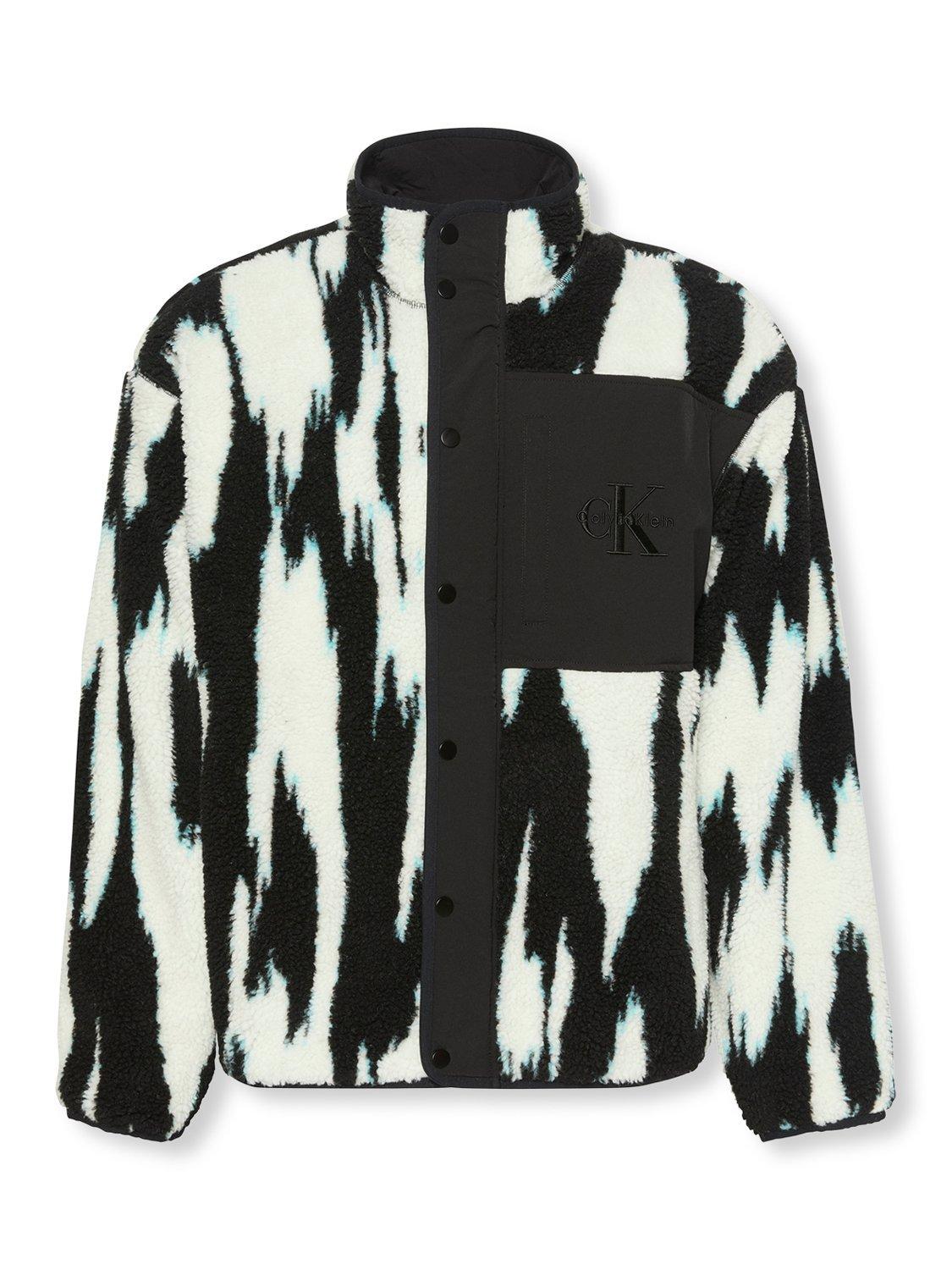 Product image 6 of 6, which shows Calvin Klein High Neck Printed Sherpa Jacket, Black, XS