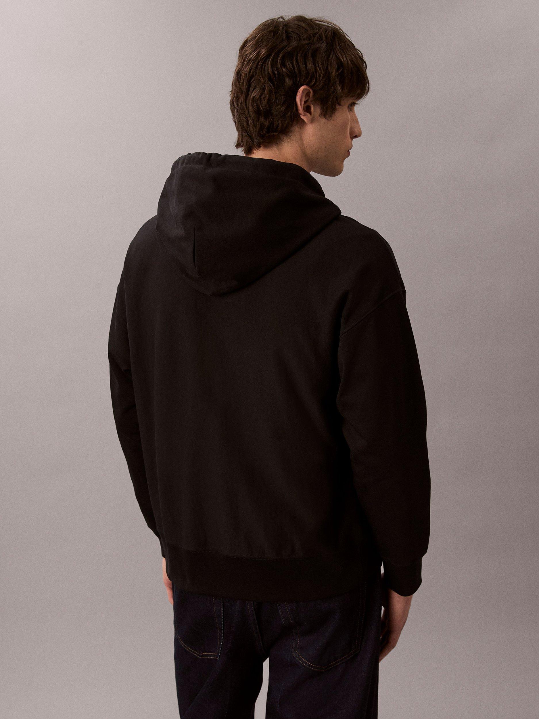 Product image 5 of 6, which shows Calvin Klein Monogram Zip Front Cotton Blend Hoodie, Black, S