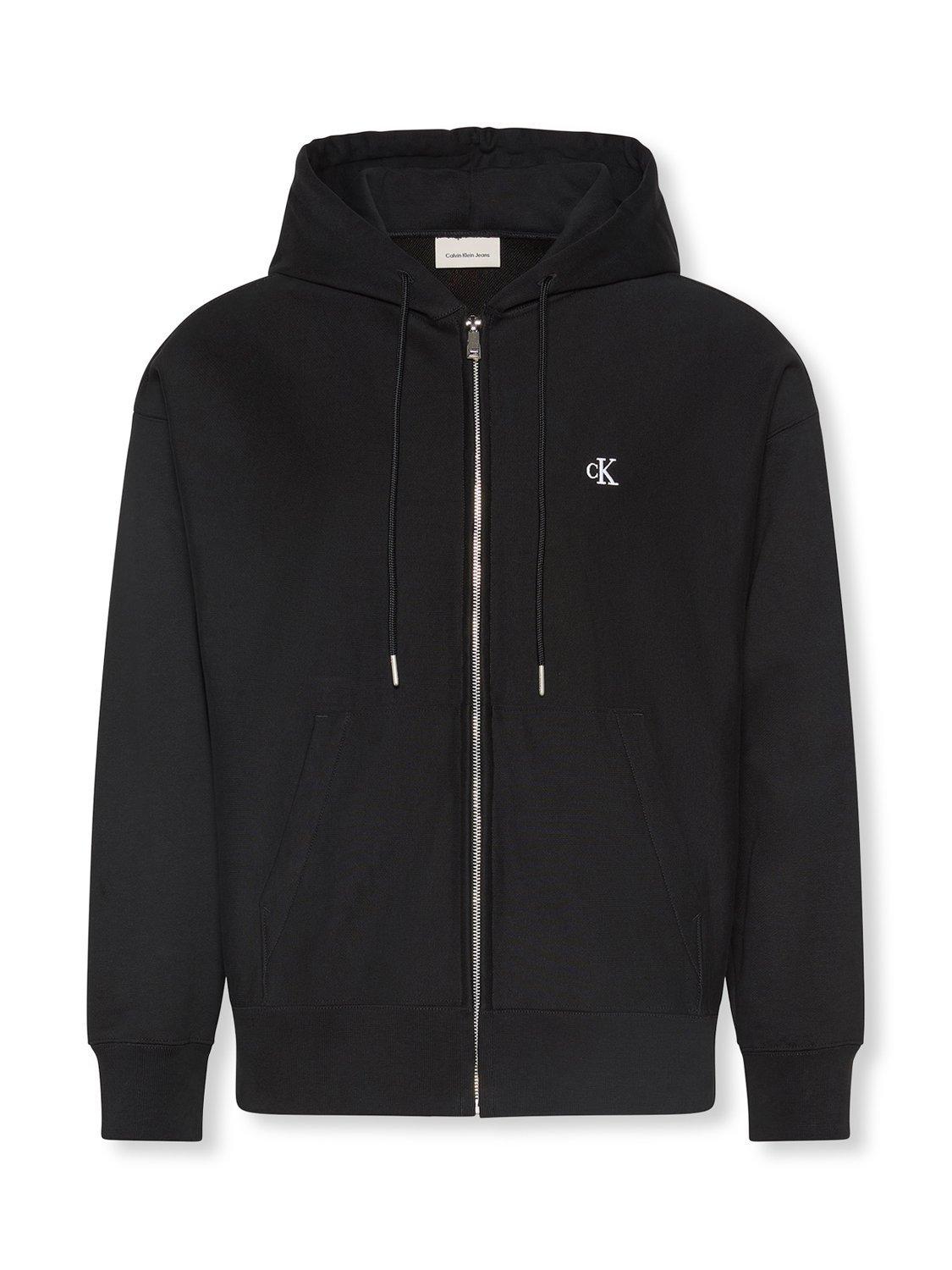 Product image 6 of 6, which shows Calvin Klein Monogram Zip Front Cotton Blend Hoodie, Black, S