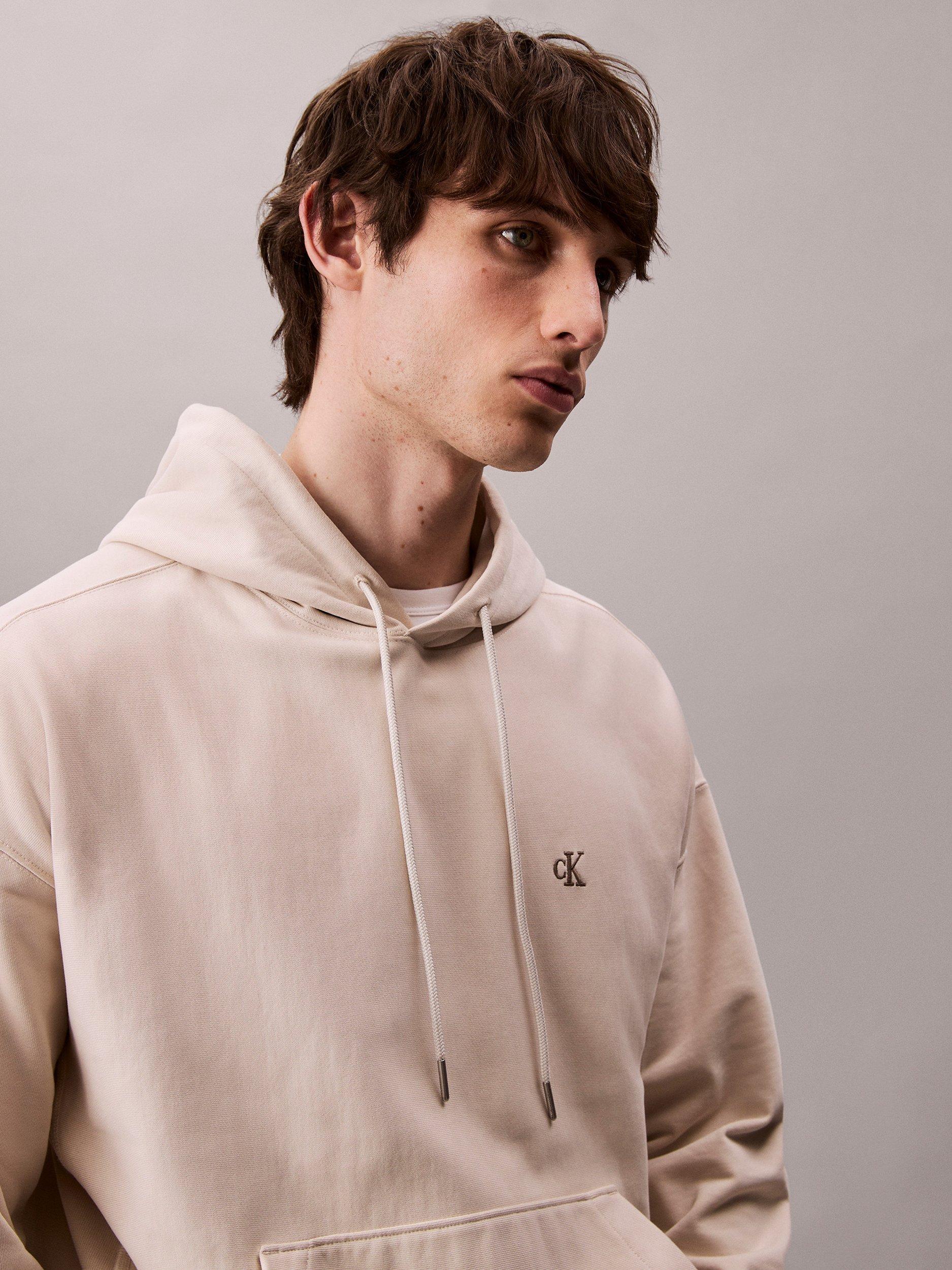 Product image 3 of 7, which shows Calvin Klein Monogram Cotton Blend Hoodie, Chalk, XS