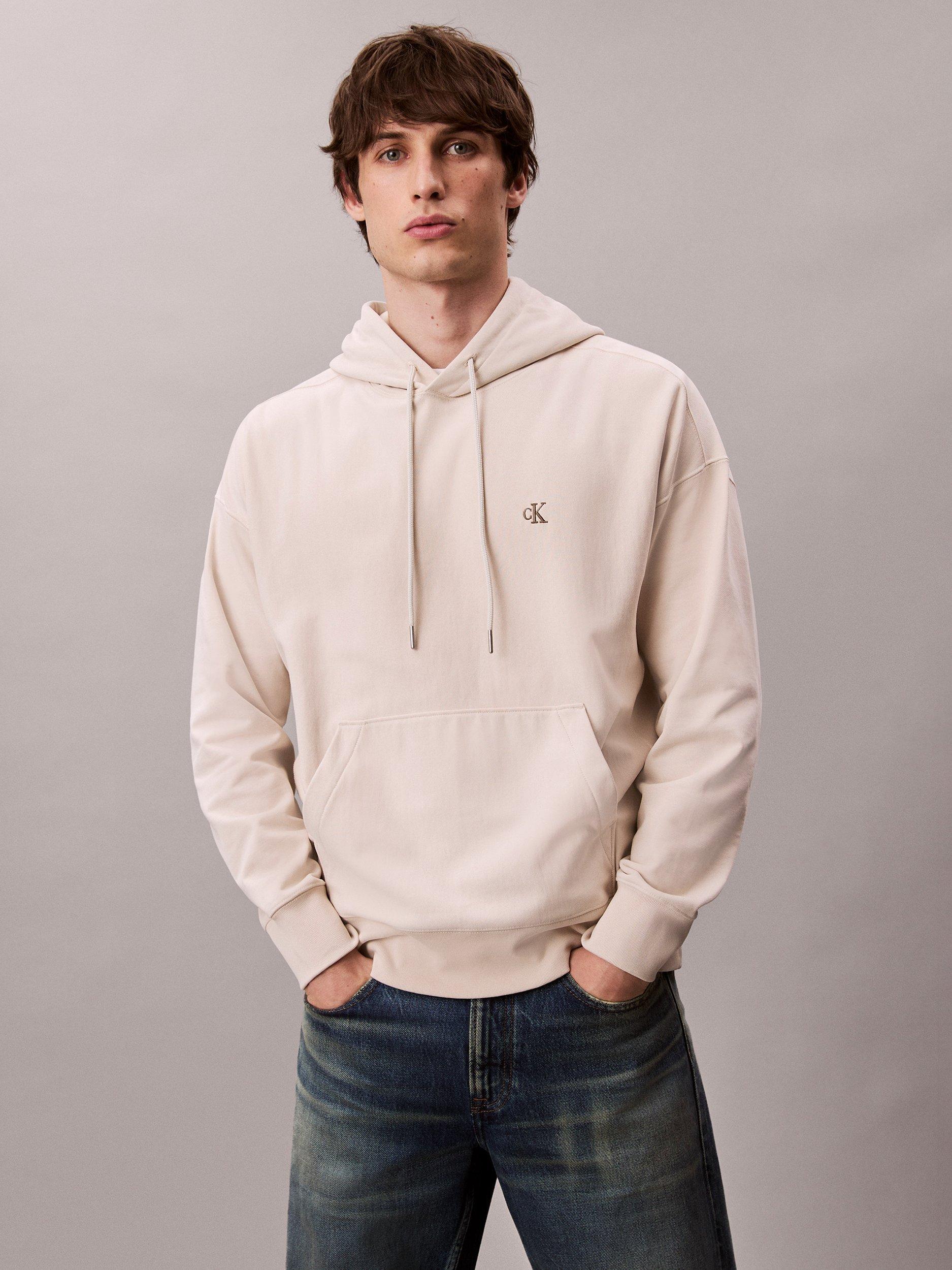 Product image 5 of 7, which shows Calvin Klein Monogram Cotton Blend Hoodie, Chalk, XS
