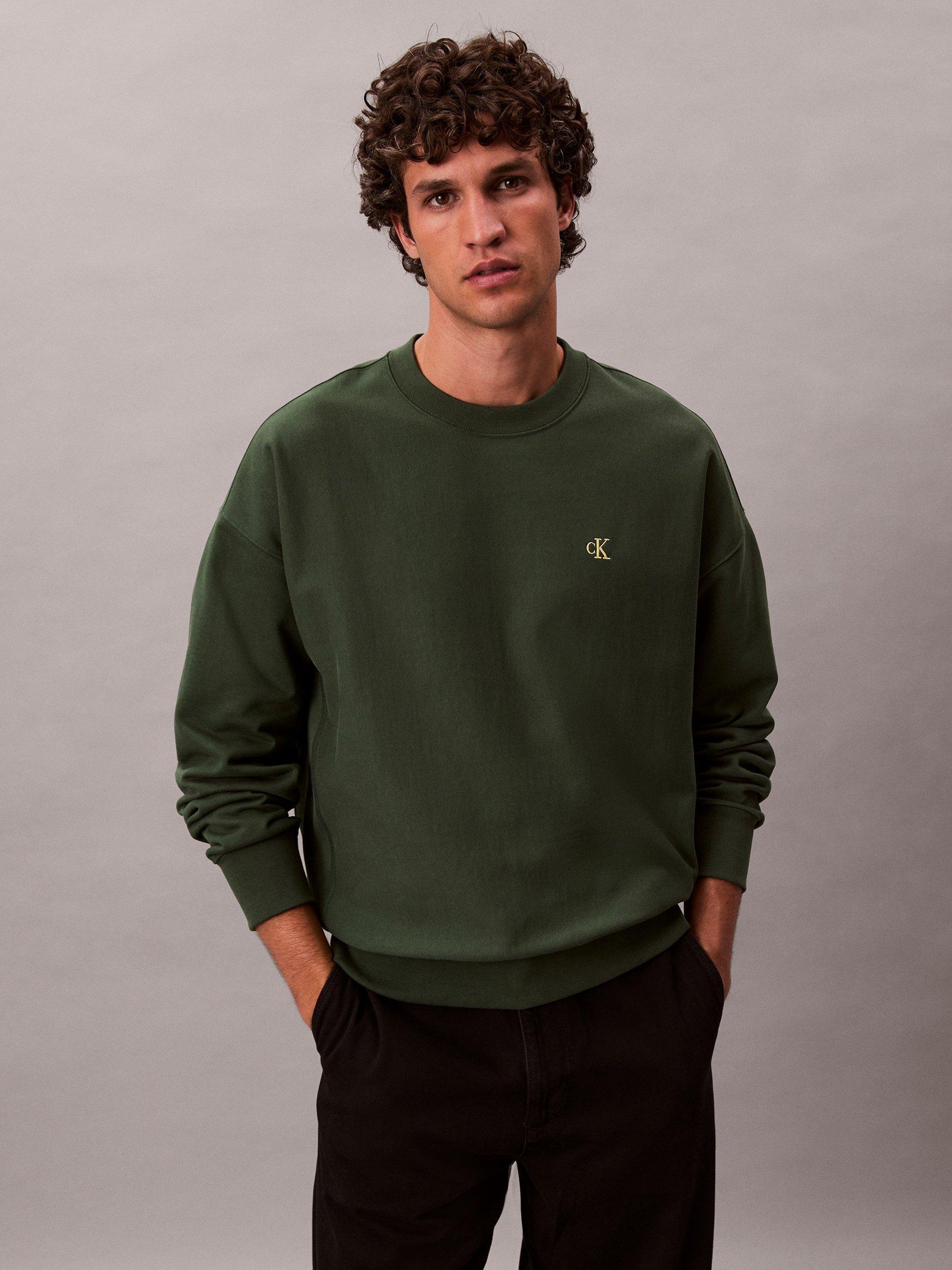 Product image 4 of 6, which shows Calvin Klein Monogram Cotton Blend Sweatshirt, Sycamore, L