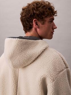 Calvin Klein Hooded Zip Front Monogram Sherpa Hoodie, Chalk - view 2, Chalk