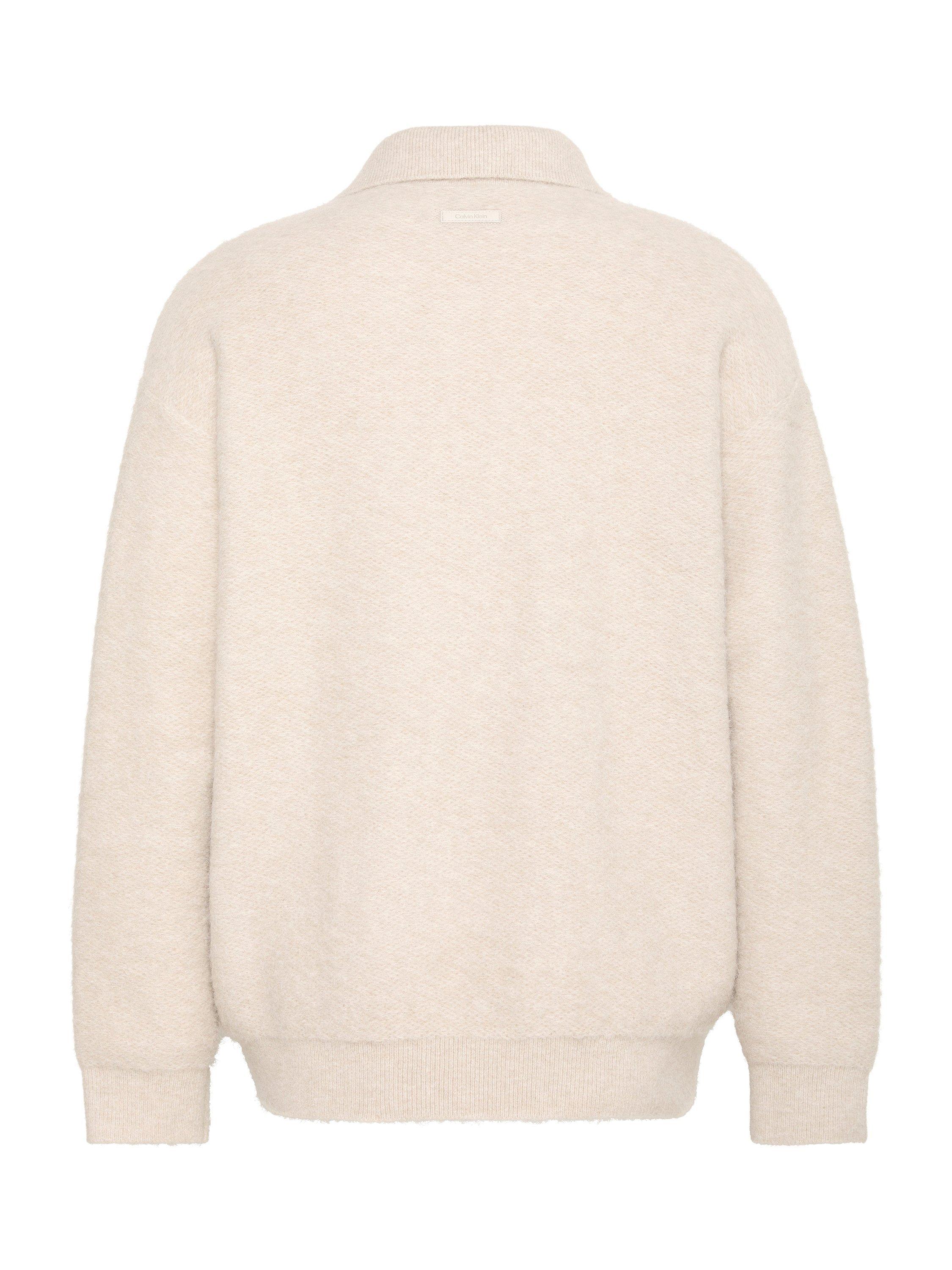 Product image 2 of 2, which shows Calvin Klein Buttonless Long Sleeve Polo Shirt, Pelican, S