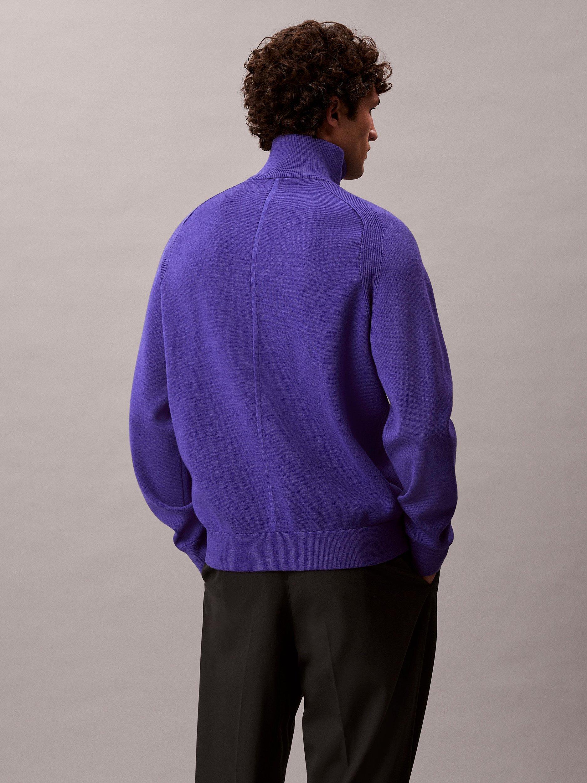Product image 2 of 6, which shows Calvin Klein Tech Knit Quarter-Zip Jumper, Purple Craze, S