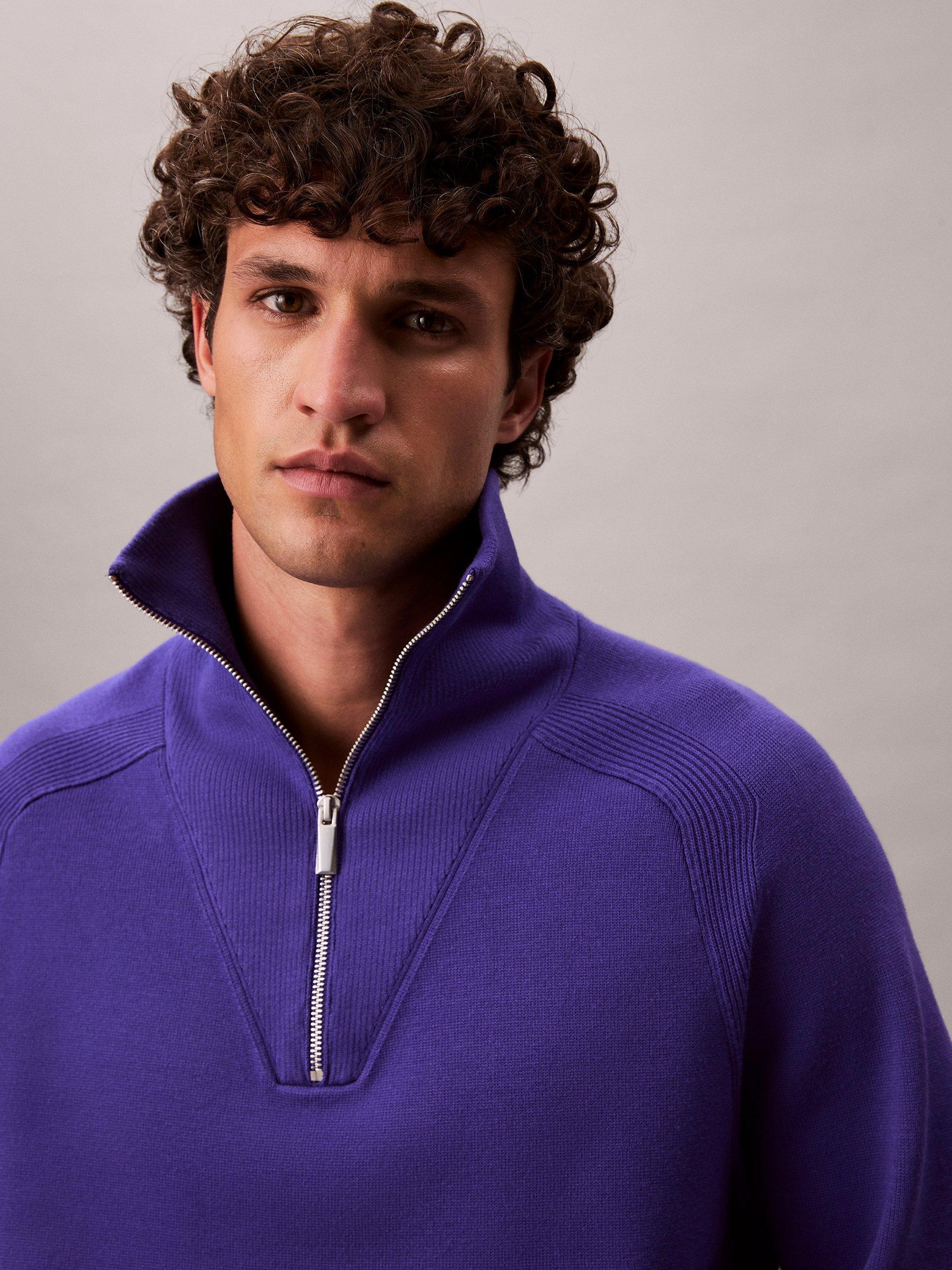 Product image 3 of 6, which shows Calvin Klein Tech Knit Quarter-Zip Jumper, Purple Craze, S