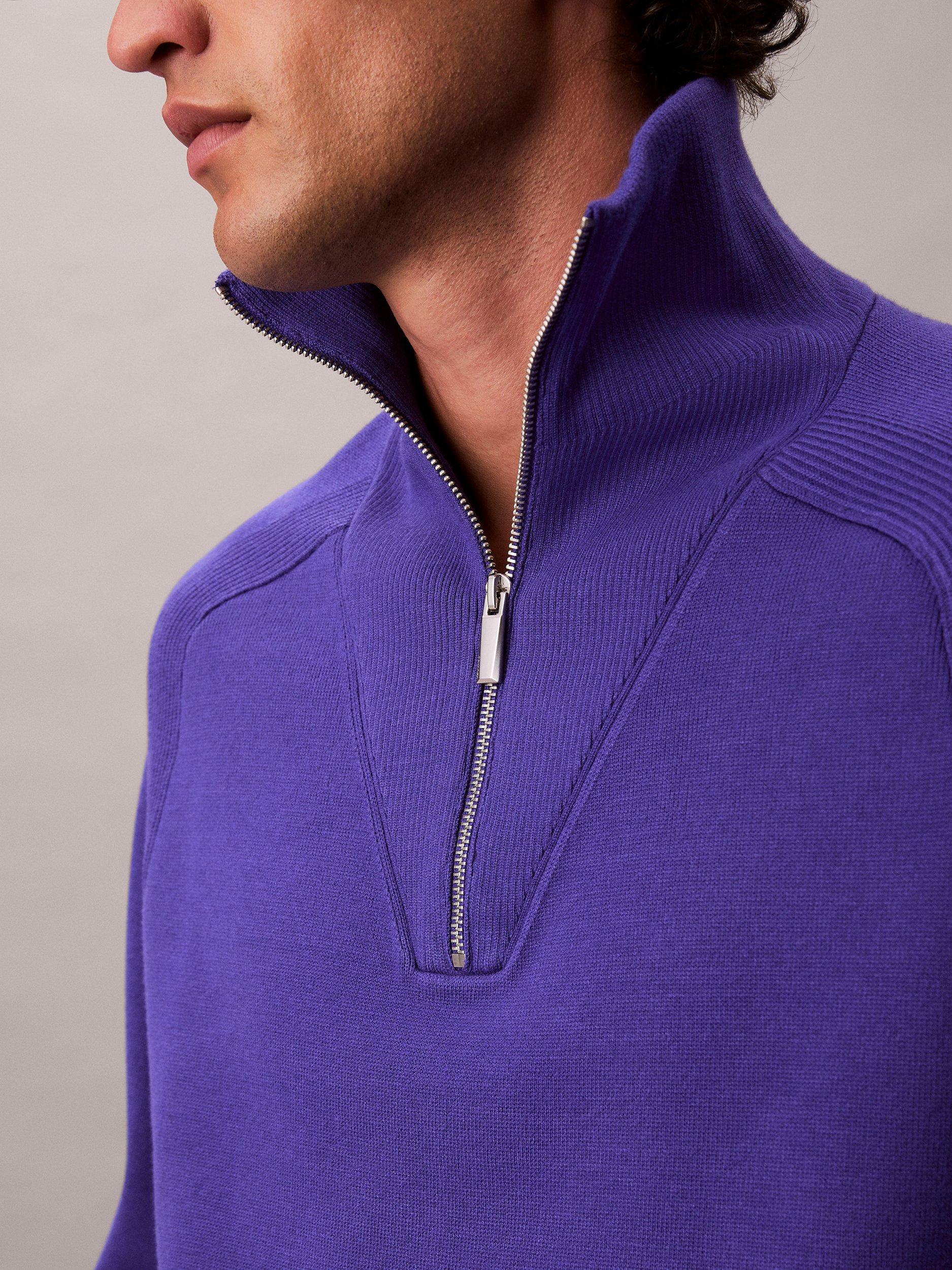 Product image 4 of 6, which shows Calvin Klein Tech Knit Quarter-Zip Jumper, Purple Craze, S