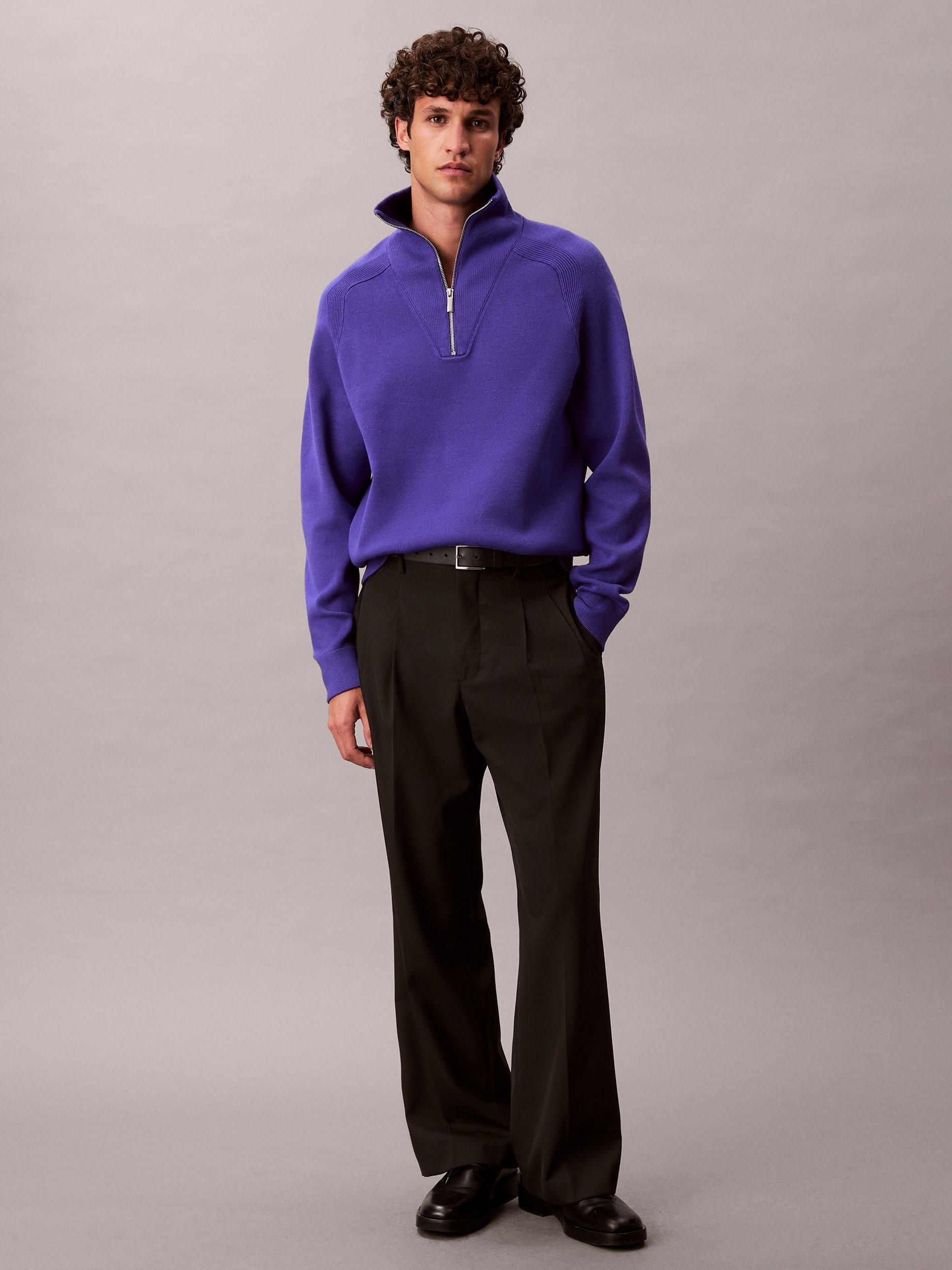 Product image 5 of 6, which shows Calvin Klein Tech Knit Quarter-Zip Jumper, Purple Craze, S
