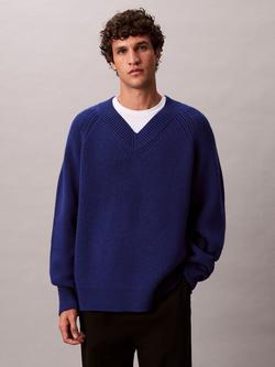 Calvin Klein Wool Blend V-Neck Jumper, Bellwether Blue