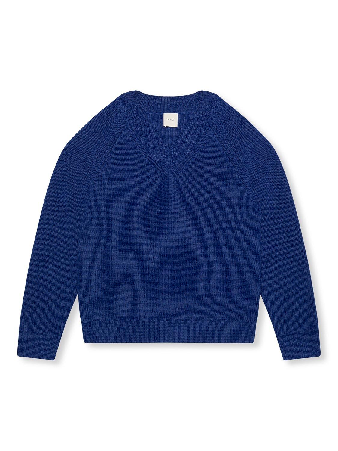 Product image 7 of 7, which shows Calvin Klein Wool Blend V-Neck Jumper, Bellwether Blue, L