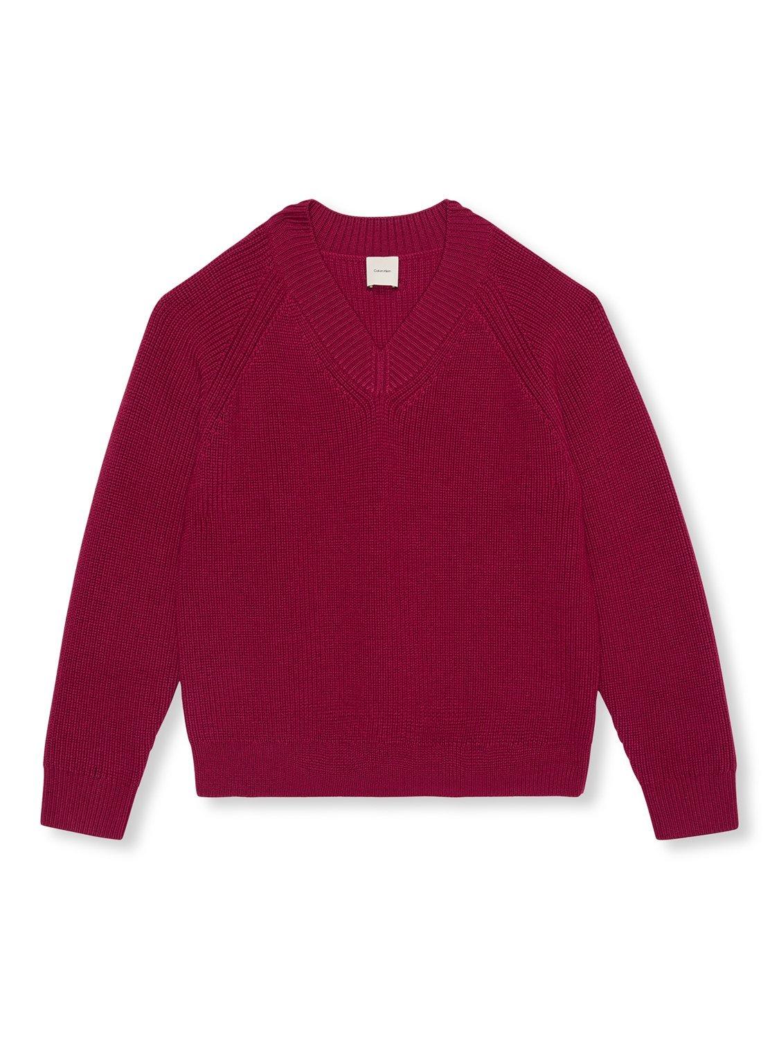 Product image 7 of 7, which shows Calvin Klein Wool Blend V-Neck Jumper, Beet Red, S
