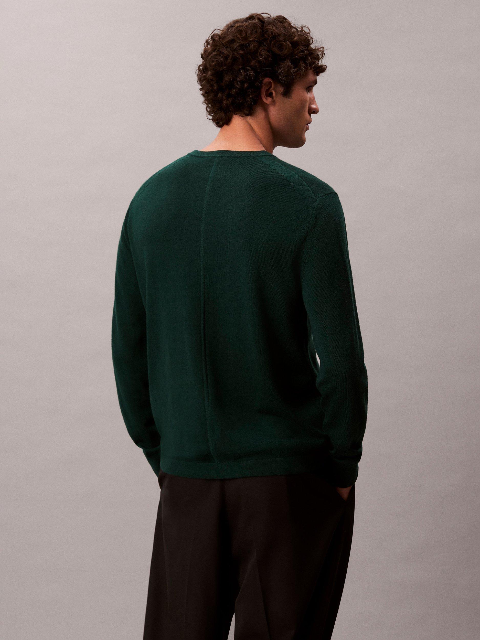 Product image 2 of 7, which shows Calvin Klein Crew Neck Monogram Wool Jumper, Miami Green, S