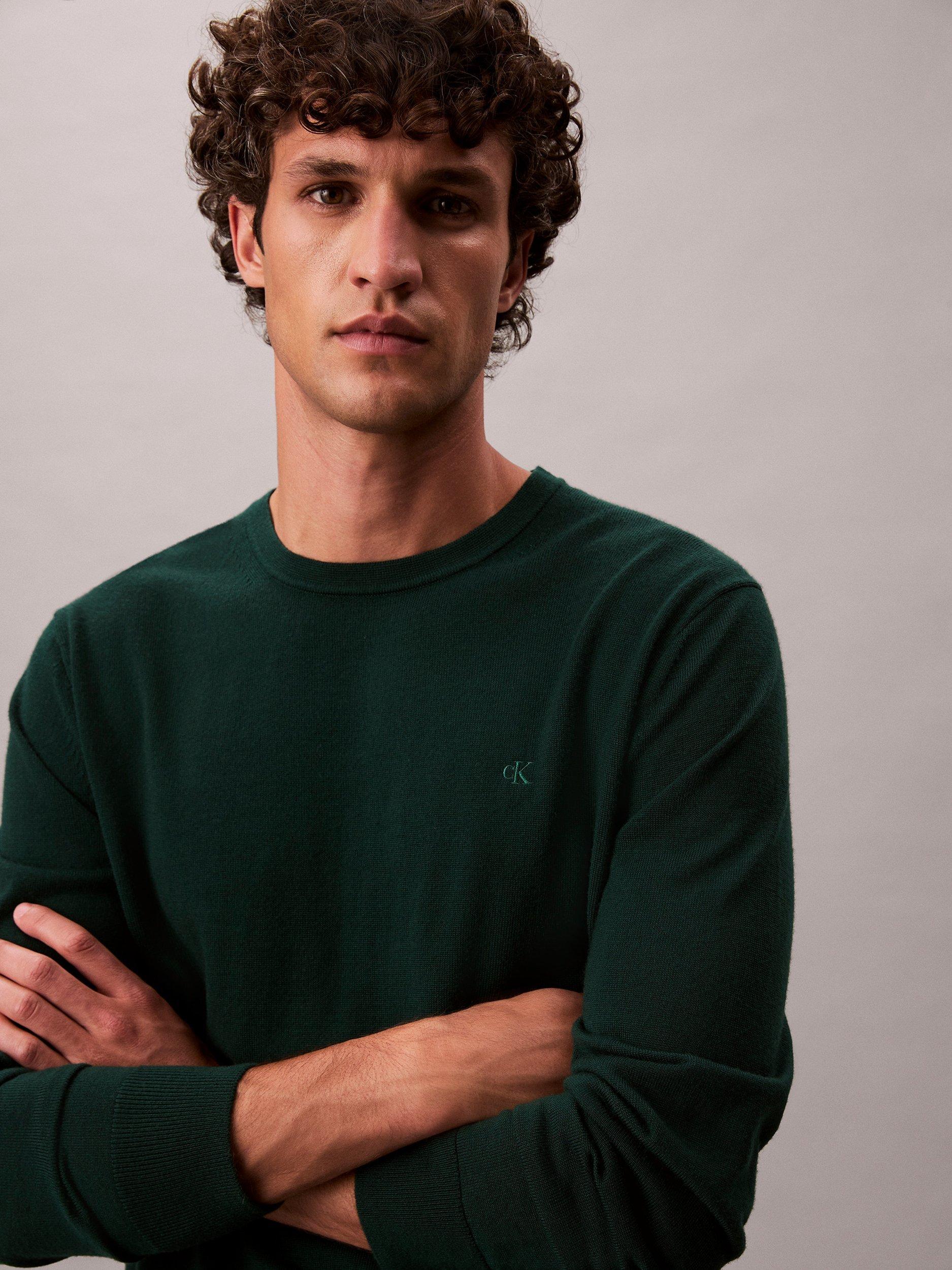 Product image 3 of 7, which shows Calvin Klein Crew Neck Monogram Wool Jumper, Miami Green, S
