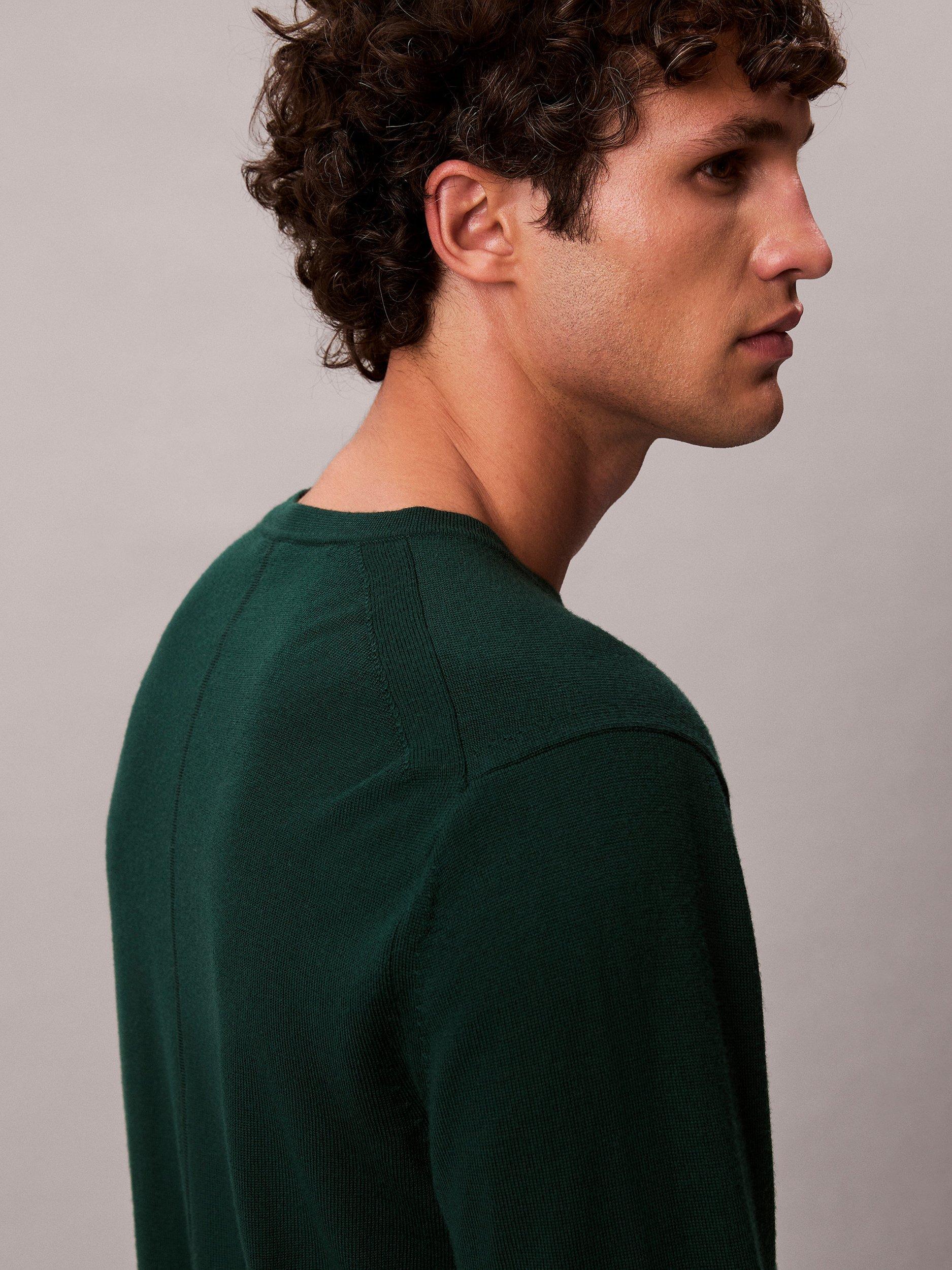 Product image 4 of 7, which shows Calvin Klein Crew Neck Monogram Wool Jumper, Miami Green, S