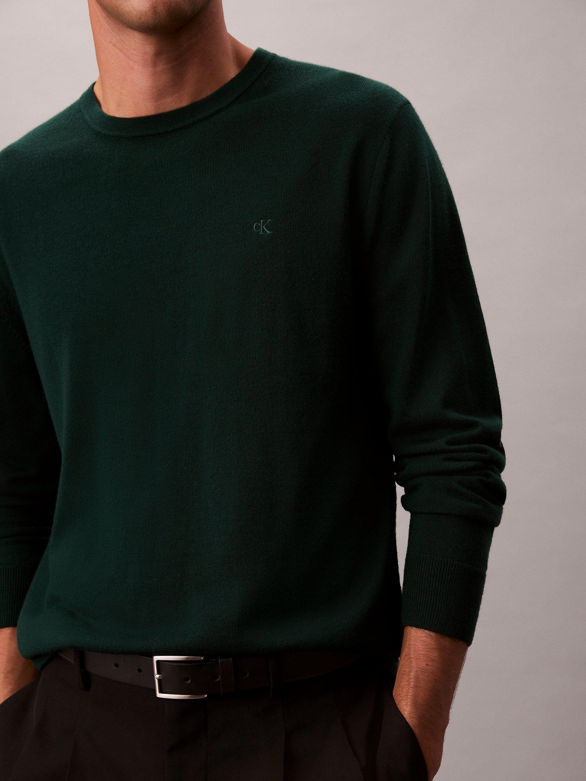 Product image 5 of 7, which shows Calvin Klein Crew Neck Monogram Wool Jumper, Miami Green, S
