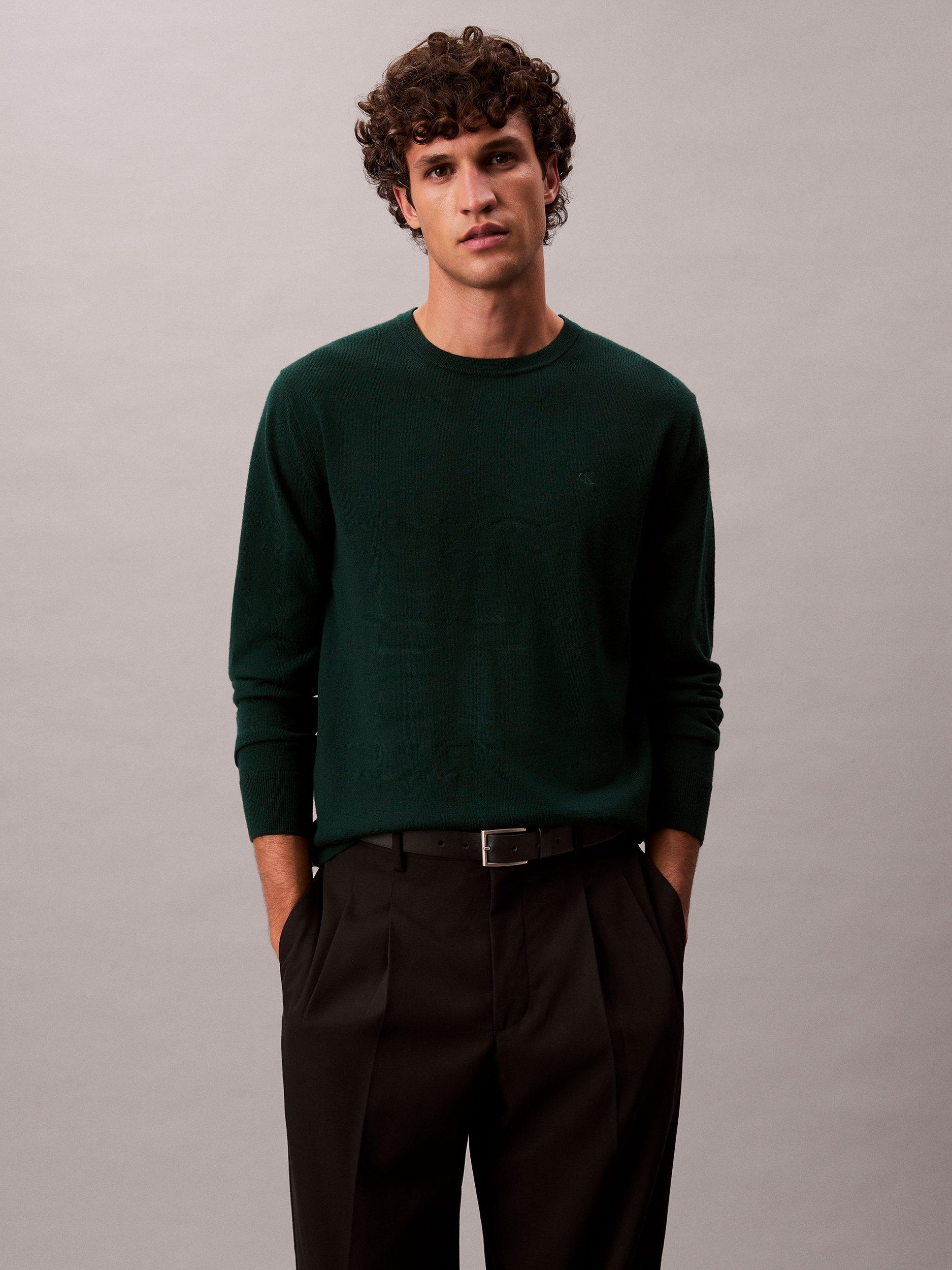 Product image 6 of 7, which shows Calvin Klein Crew Neck Monogram Wool Jumper, Miami Green, S