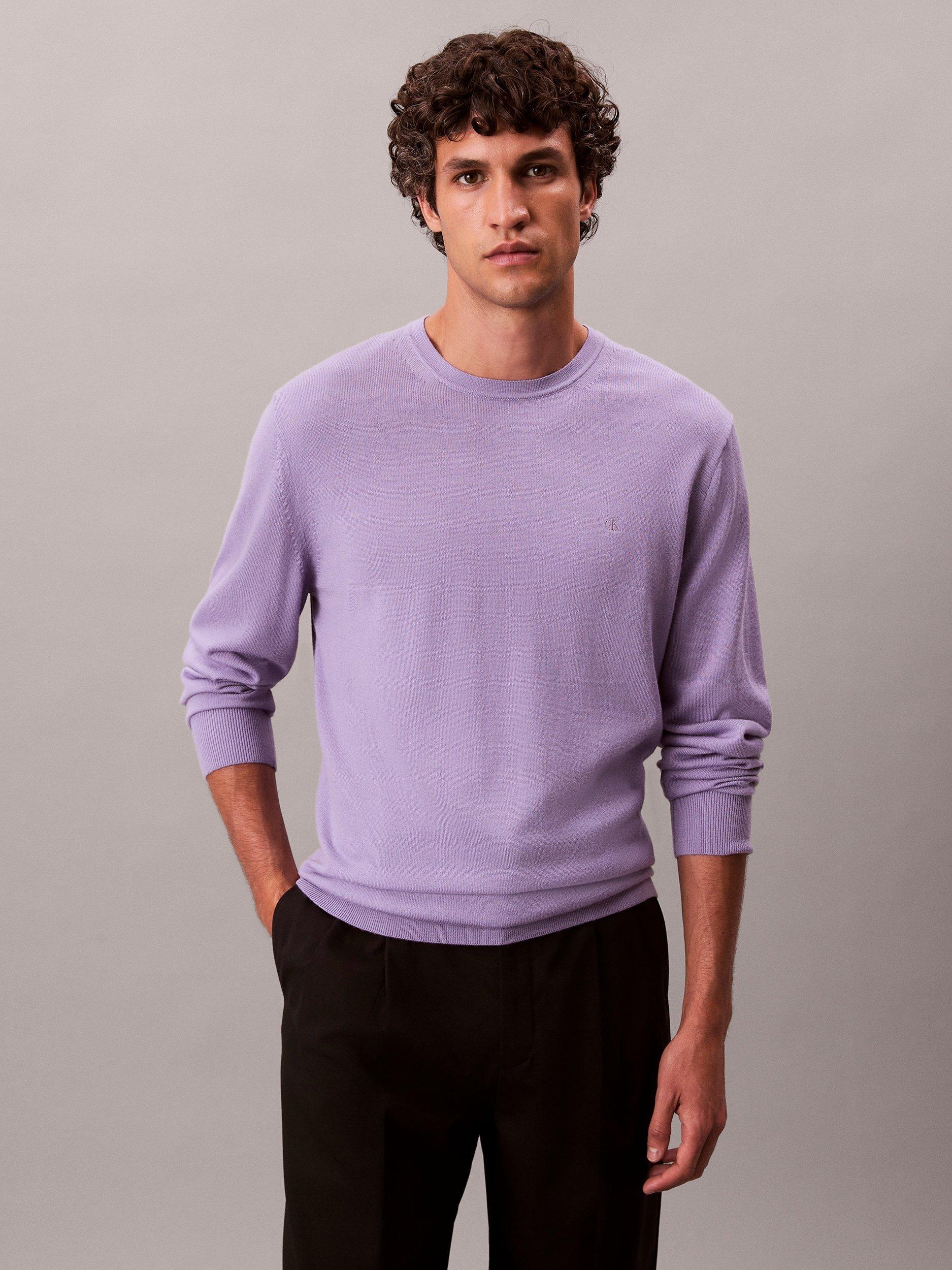 Product image 1 of 6, which shows Calvin Klein Crew Neck Monogram Wool Jumper, Daybreak, S