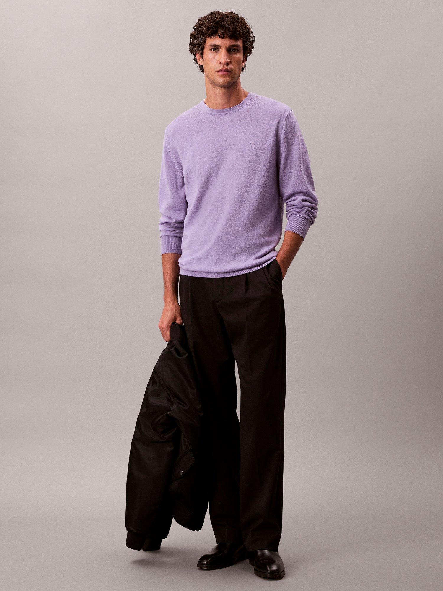 Product image 3 of 6, which shows Calvin Klein Crew Neck Monogram Wool Jumper, Daybreak, S