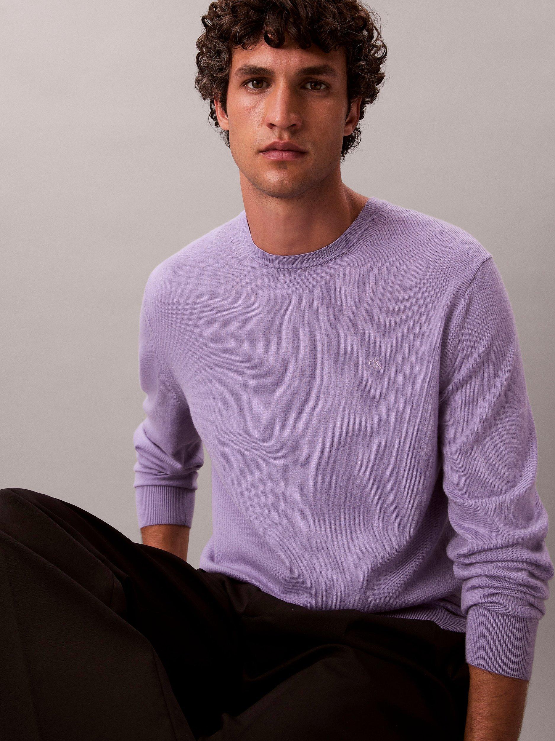 Product image 4 of 6, which shows Calvin Klein Crew Neck Monogram Wool Jumper, Daybreak, S