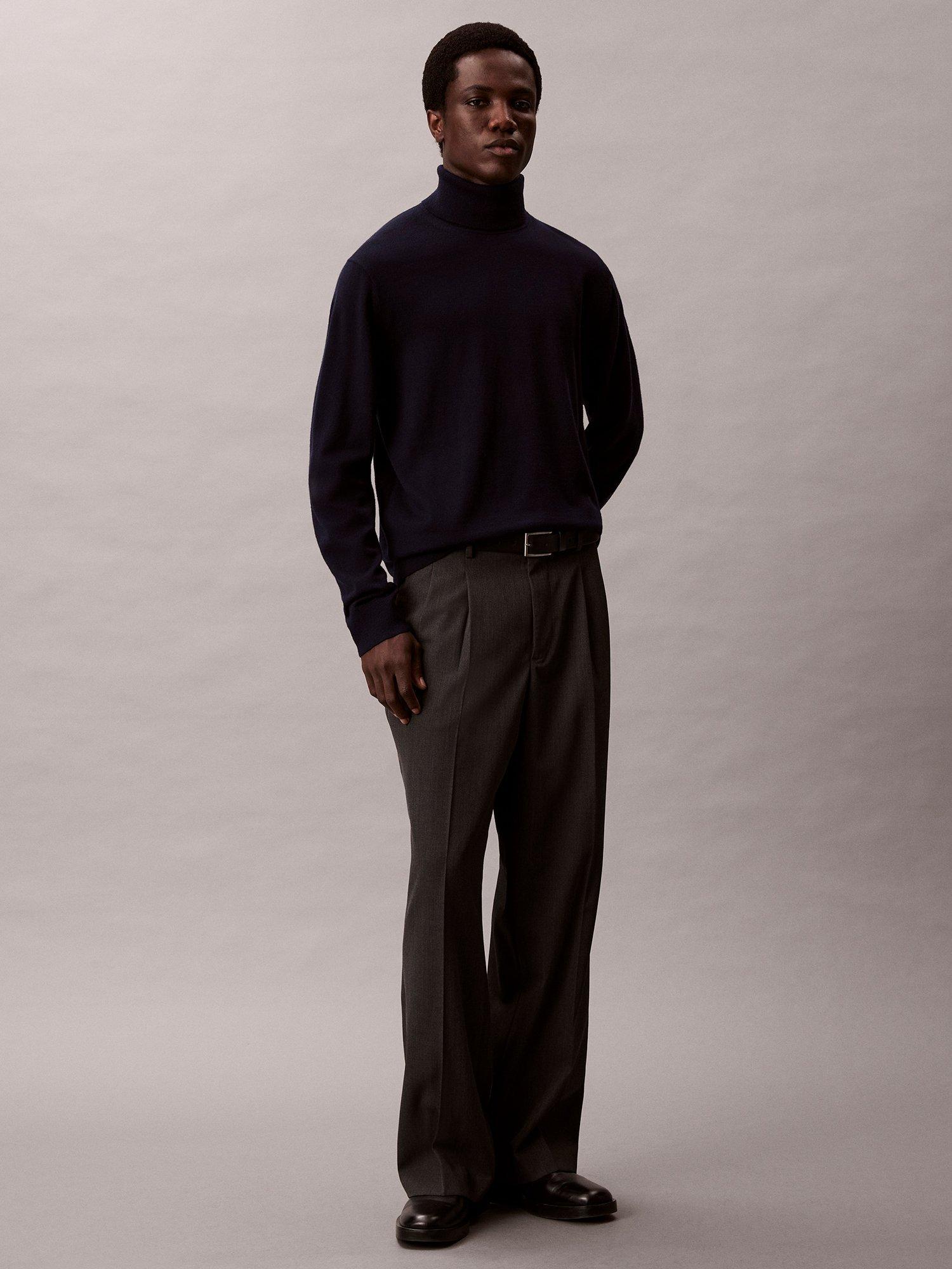 Product image 1 of 6, which shows Calvin Klein Turtle Neck Merino Wool Sweater, Dark Sapphire, S
