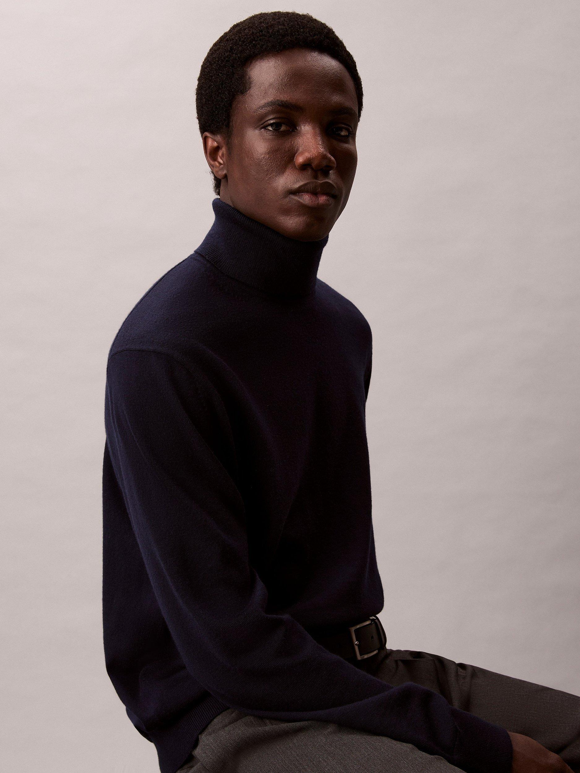 Product image 5 of 6, which shows Calvin Klein Turtle Neck Merino Wool Sweater, Dark Sapphire, S